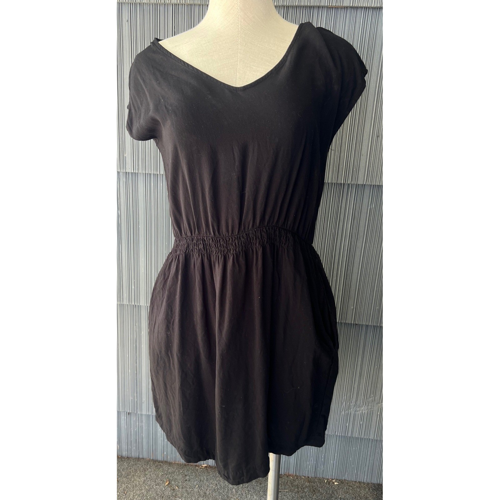 Mossimo Supply Co Black V-Neck Smocked Waist Mini Dress with Pockets Y2K M