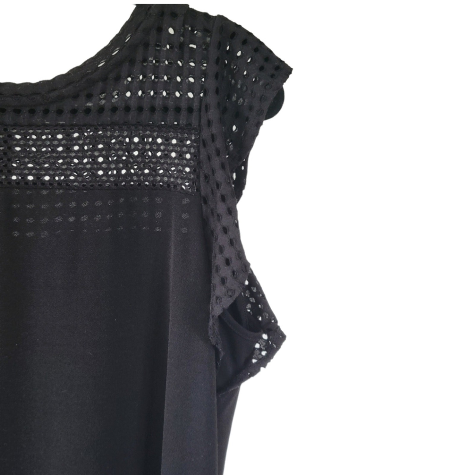 MICHAEL MICHAEL KORS L Womens Shift Dress Flutter Sleeve Eyelet Crochet LBD