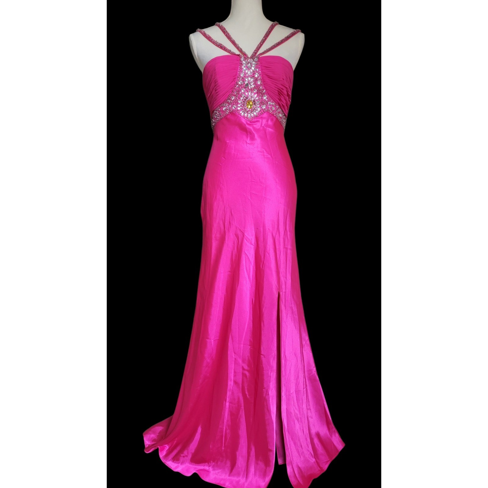 Cache Hot Pink Beaded Strappy Self-Tie Bow Closure Evening Gown Dress Size 6