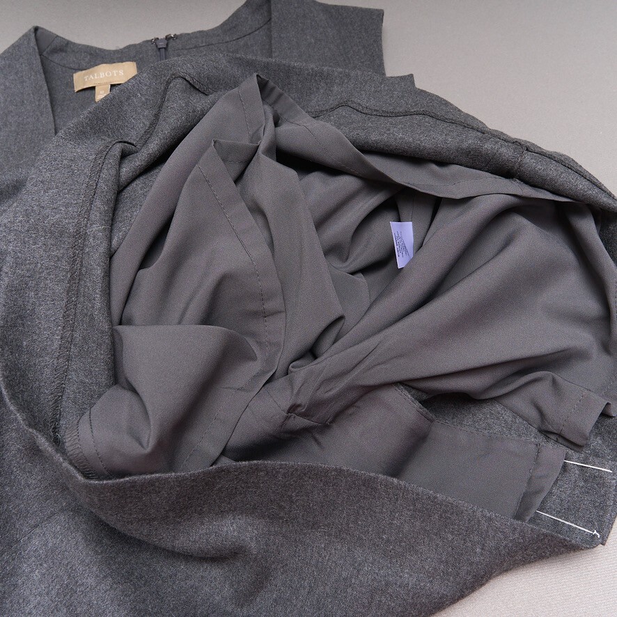 Talbots Sheath Dress Women 12 Gray Wool Sleeveless Stretch Lined