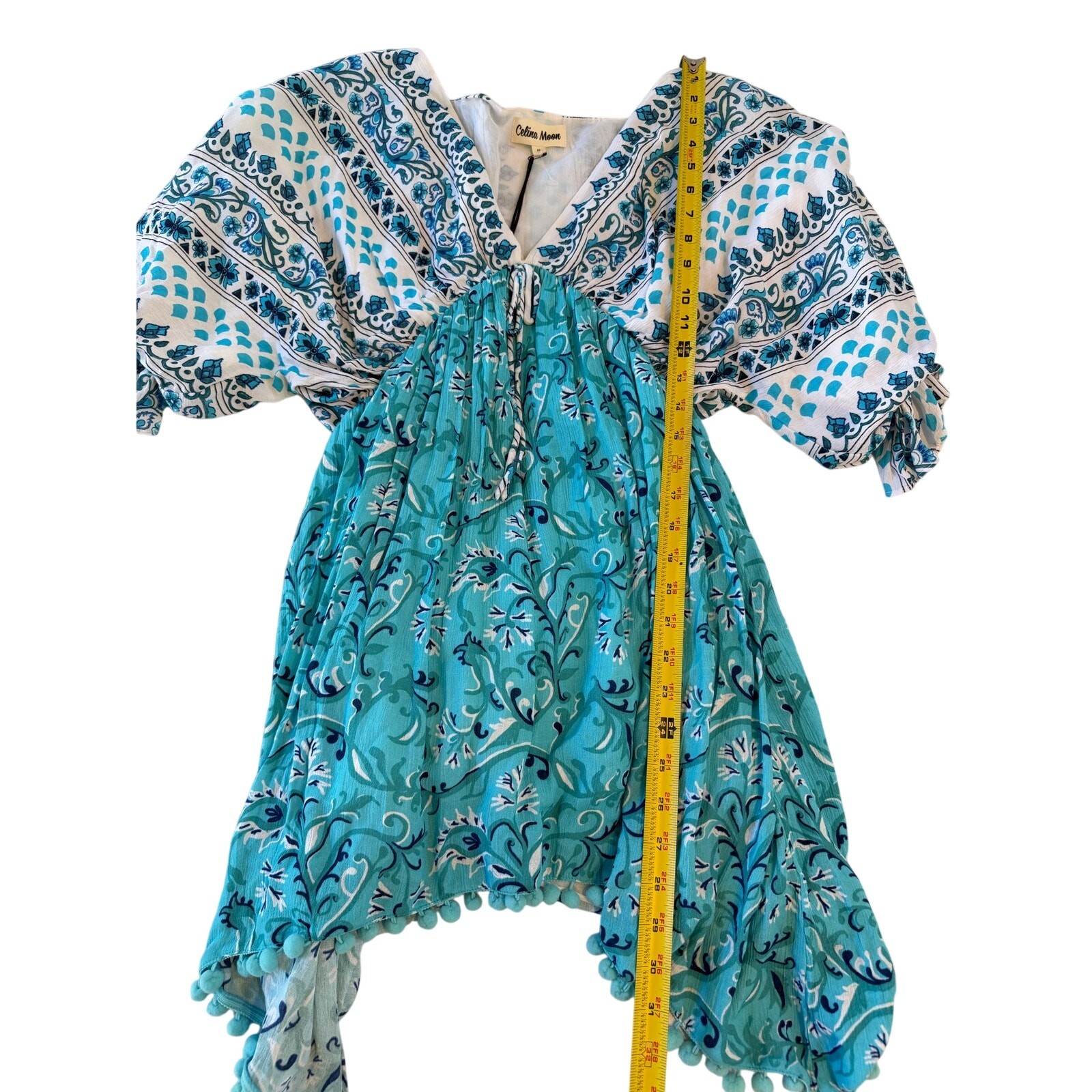 NWT Celina Moon Ariel Mini Kimono Dress Blue V-neck Medium Beach Boho Fairy