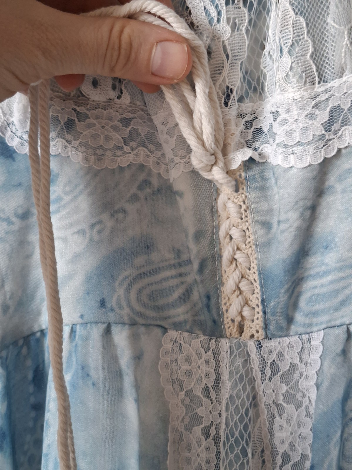 Vintage Style 70s Boho Prairie Maxi Dress Lace Floral Paisley Hippie NO TAGS M
