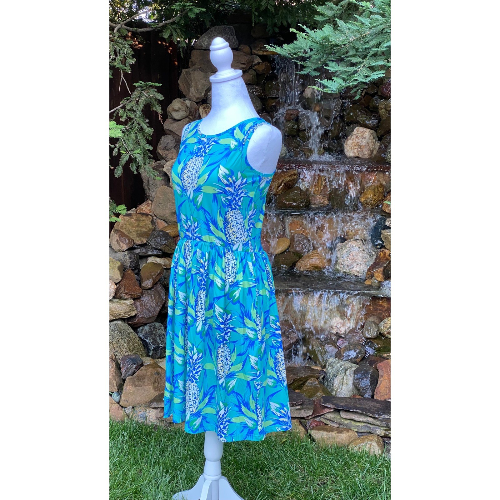 Banana Boat Sundress Size Medium New With Tags Aqua Pineapple Tank Dress UPF 50+
