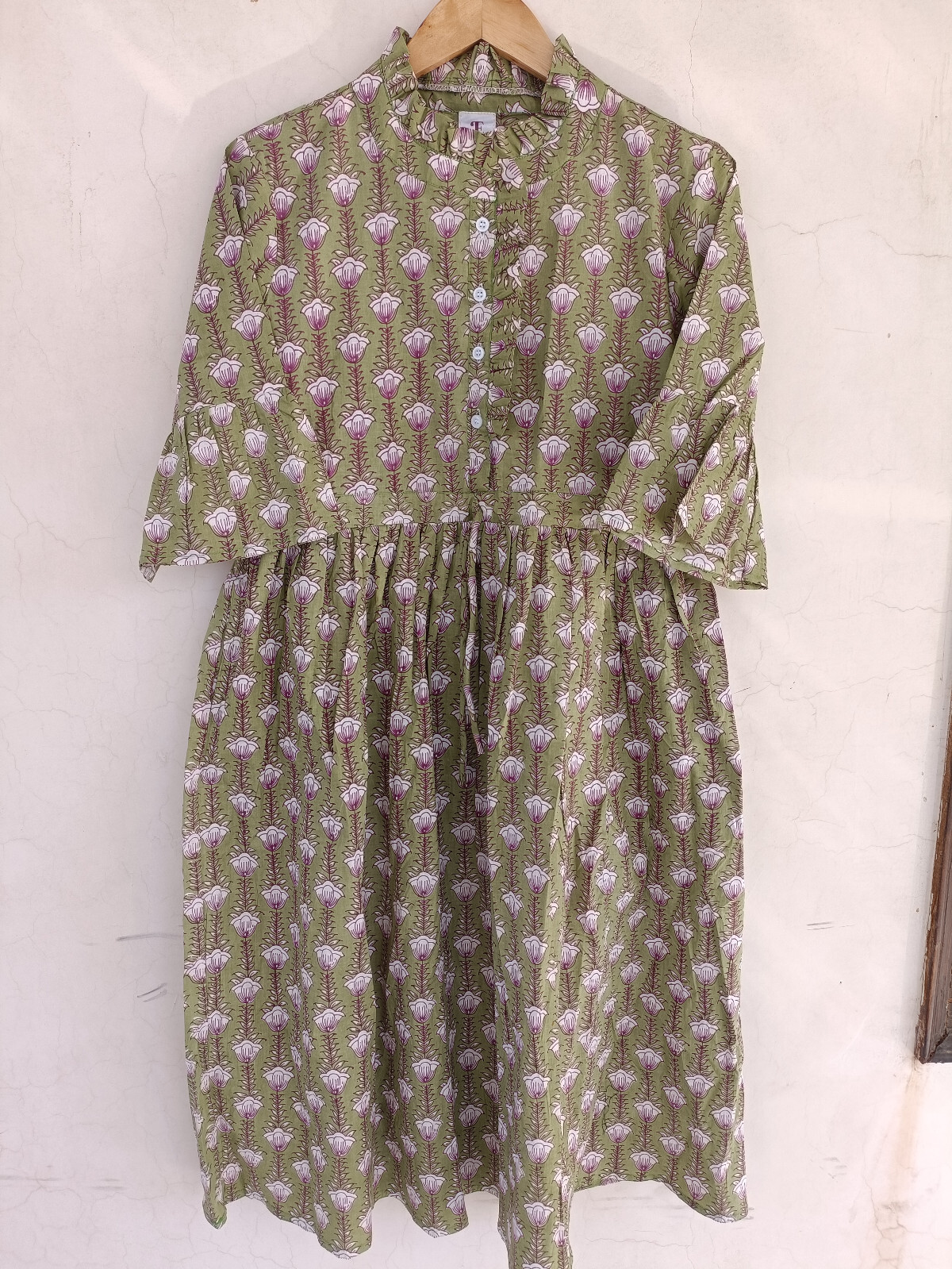 Cotton Dress Summer Dress V Neck Dress Block Print Dress Casual Dress for Women