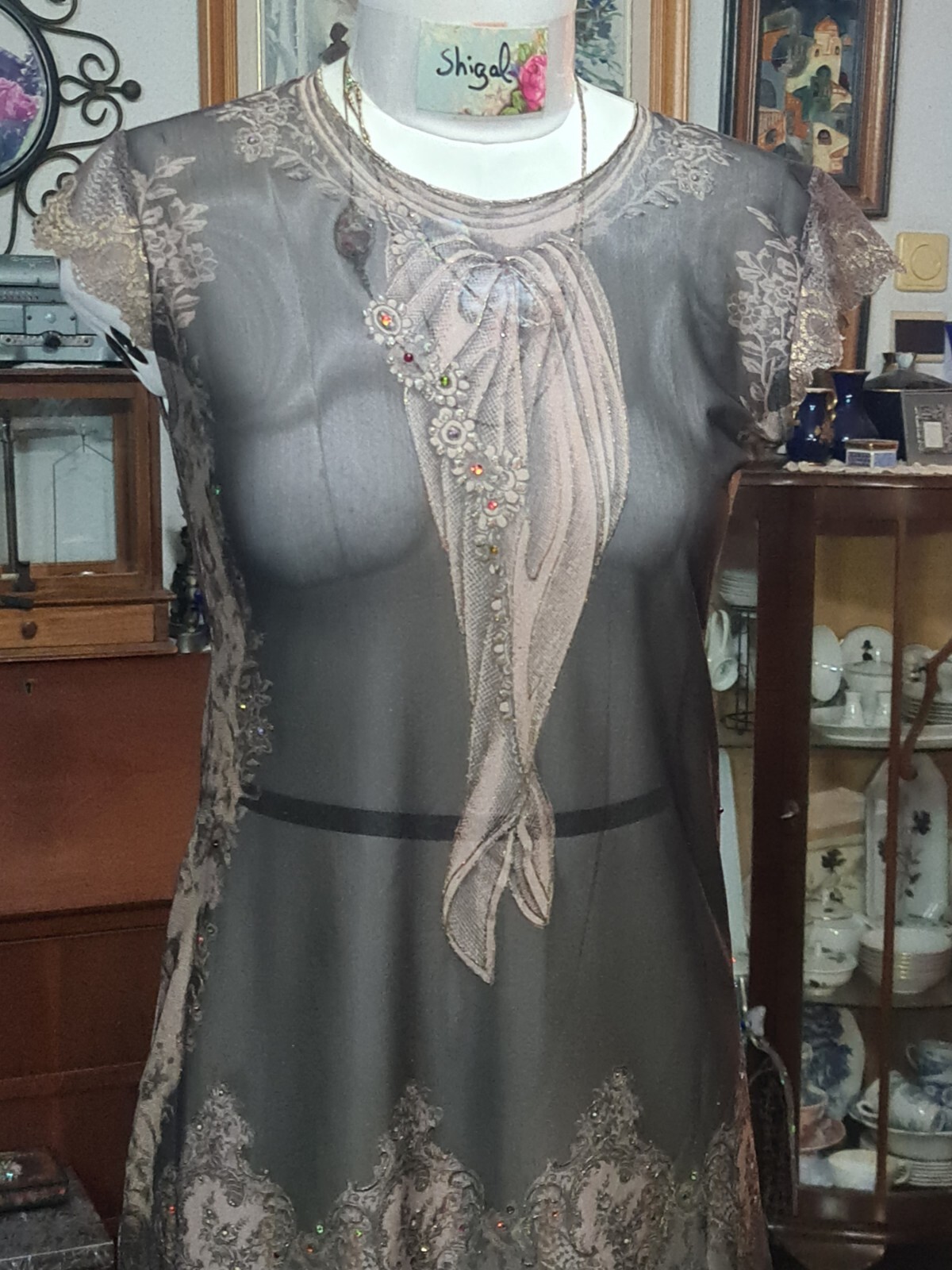 Michal Negrin Sheer Dress With Lace Trim Size Lְarge