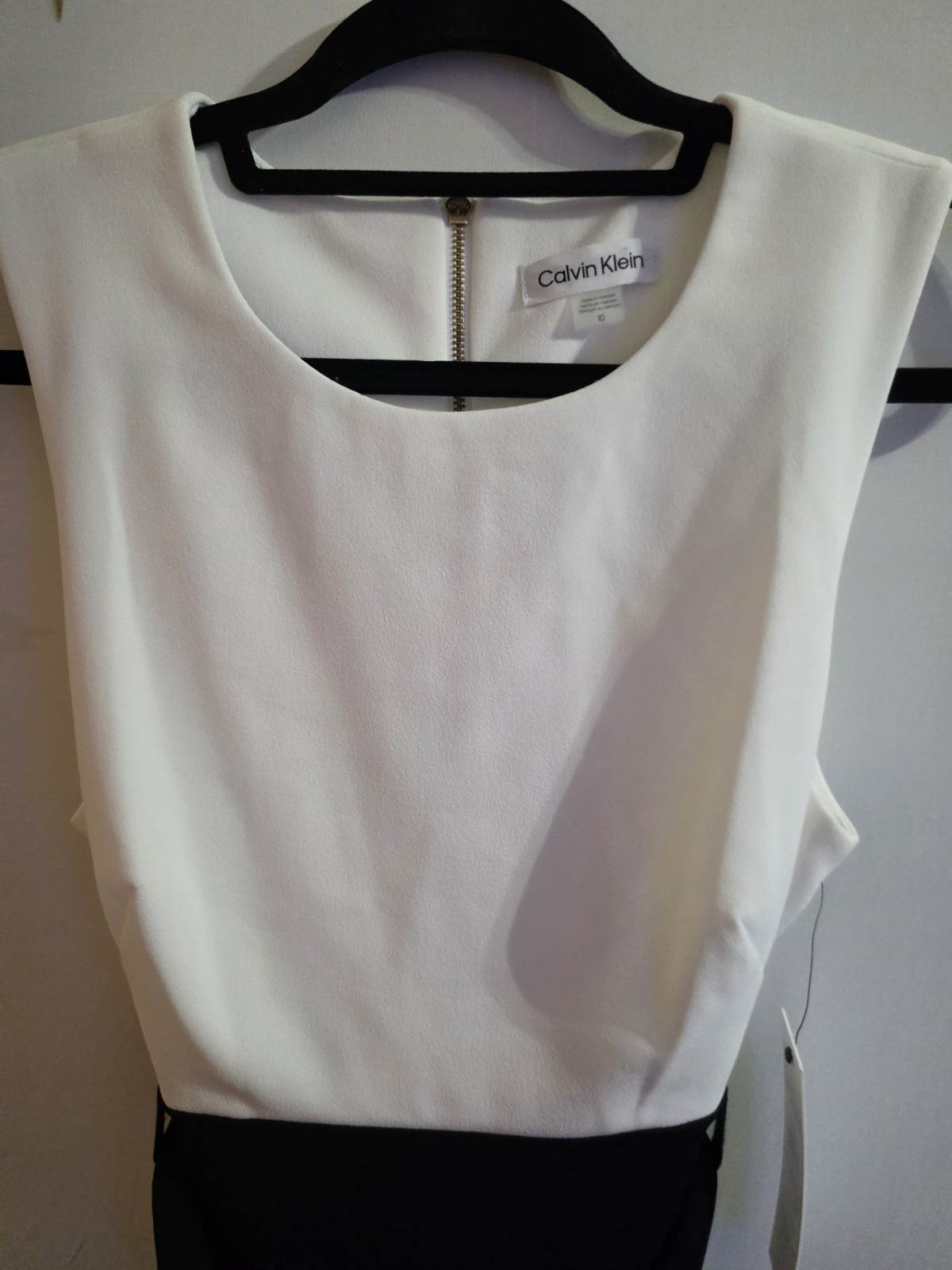 Calvin Klein NWT Black White Colorblock Midi Dress Tie Waist Size 10