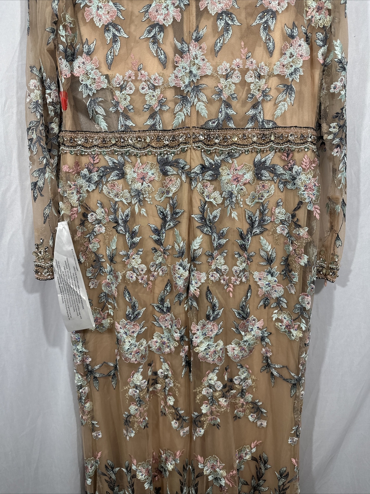 NWT $798 Mac Duggal [ 14 ] Floral Embroidered Long Sleeve Trumpet Gown Nude Q624