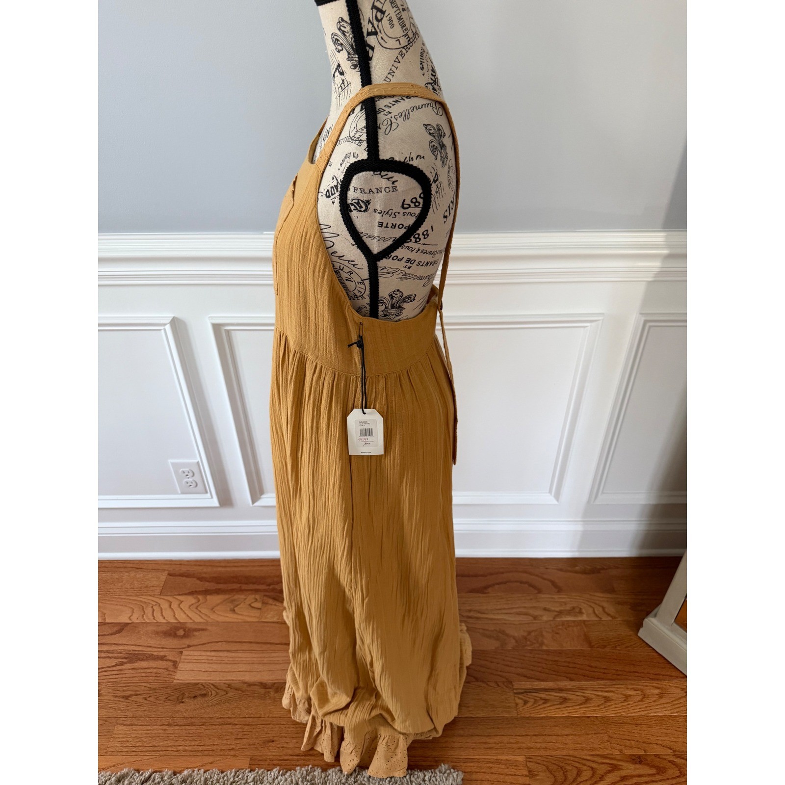 Cleo + Wolf Gold Textured Eyelet Bib Maxi Dress Boho Western Small