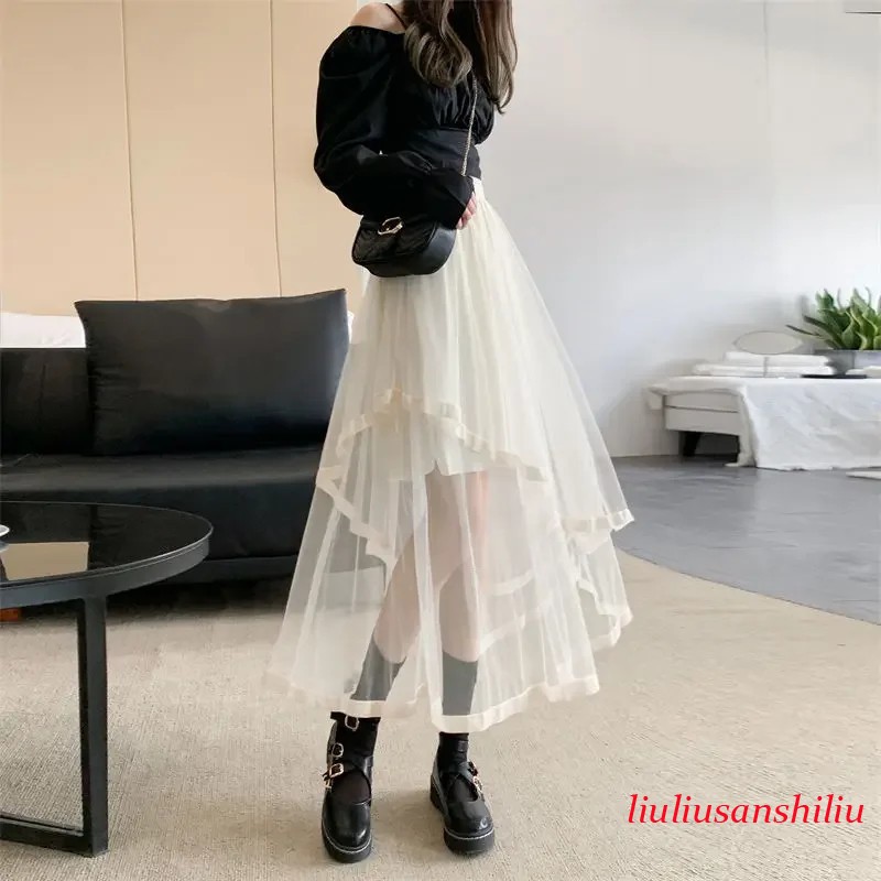 New Style Tulle Skirt Spliced Irregular Cake Skirt for Women Spring Autumn High-