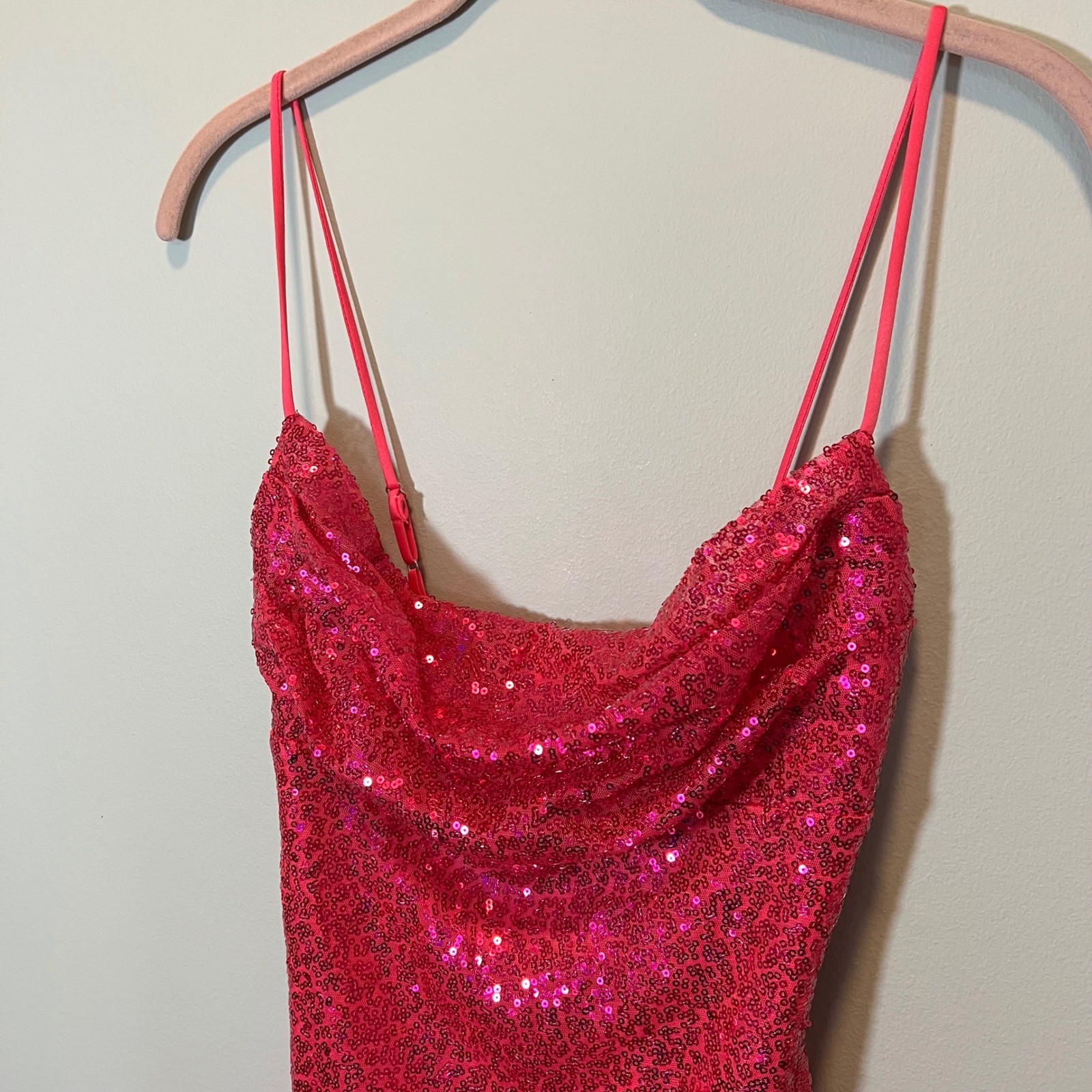 Lucy In The Sky Hot Pink Sequin Lace Up Back Ruffle Mini Dress Small