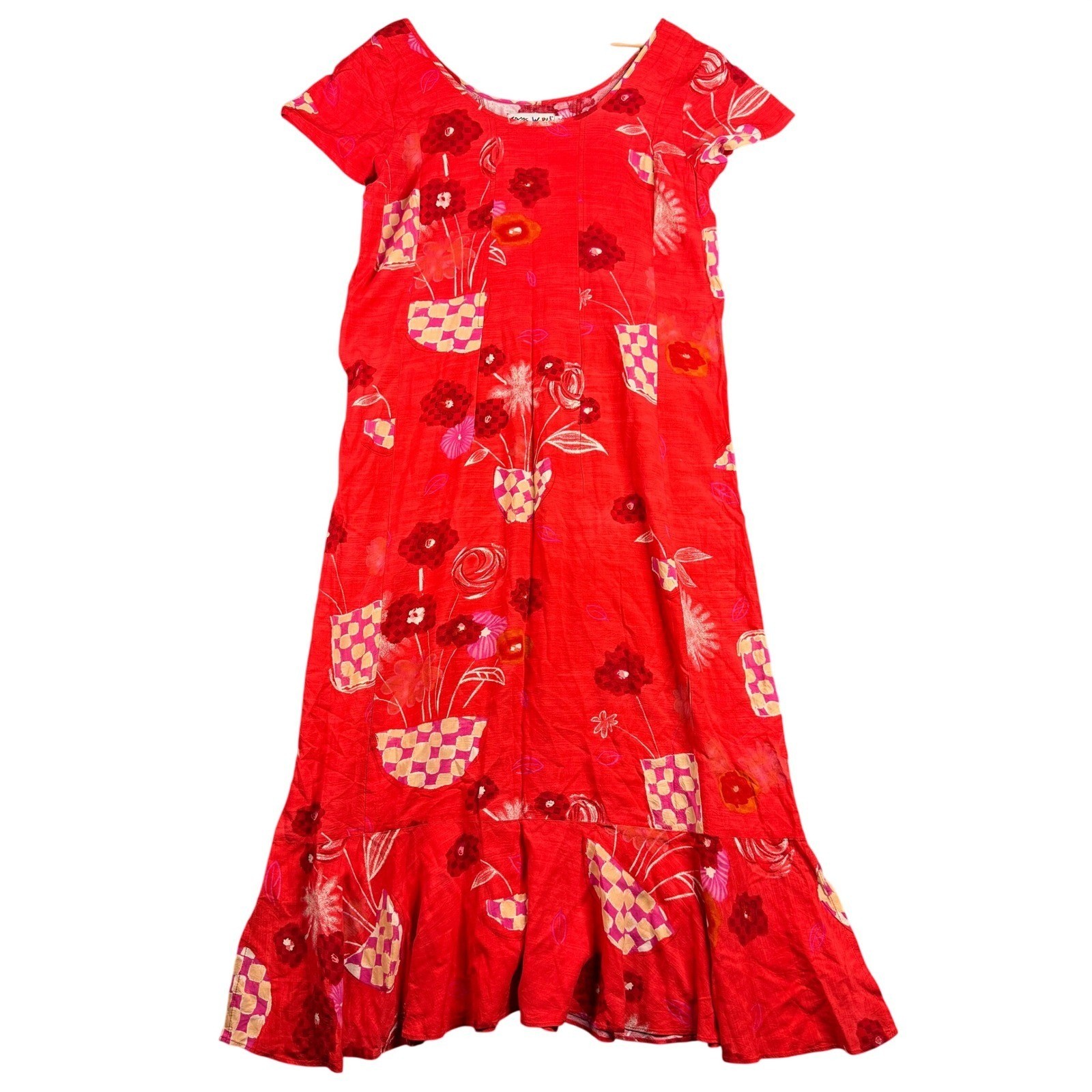 Jams World Hawaiian Dress Taxi Flower W383 Sundress Red Maxi Vintage 90s Large