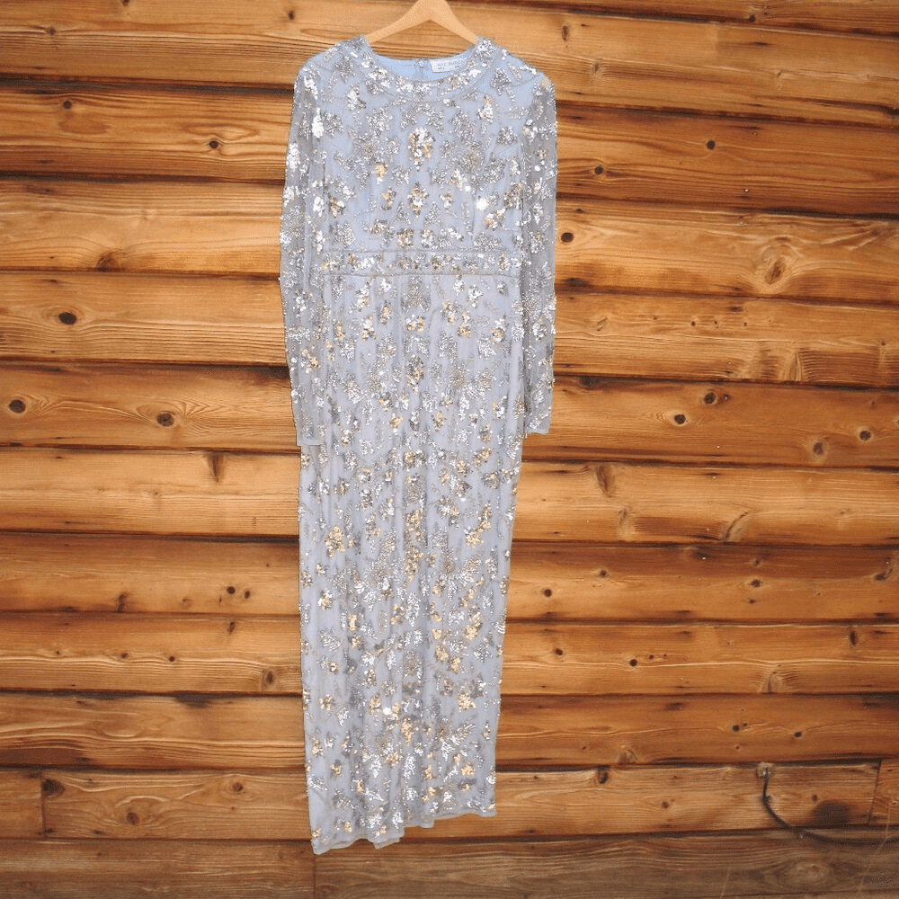 MAC DUGGAL 93939 Womens High Neck Long Sleeve Embellished Column Gown Dress 10