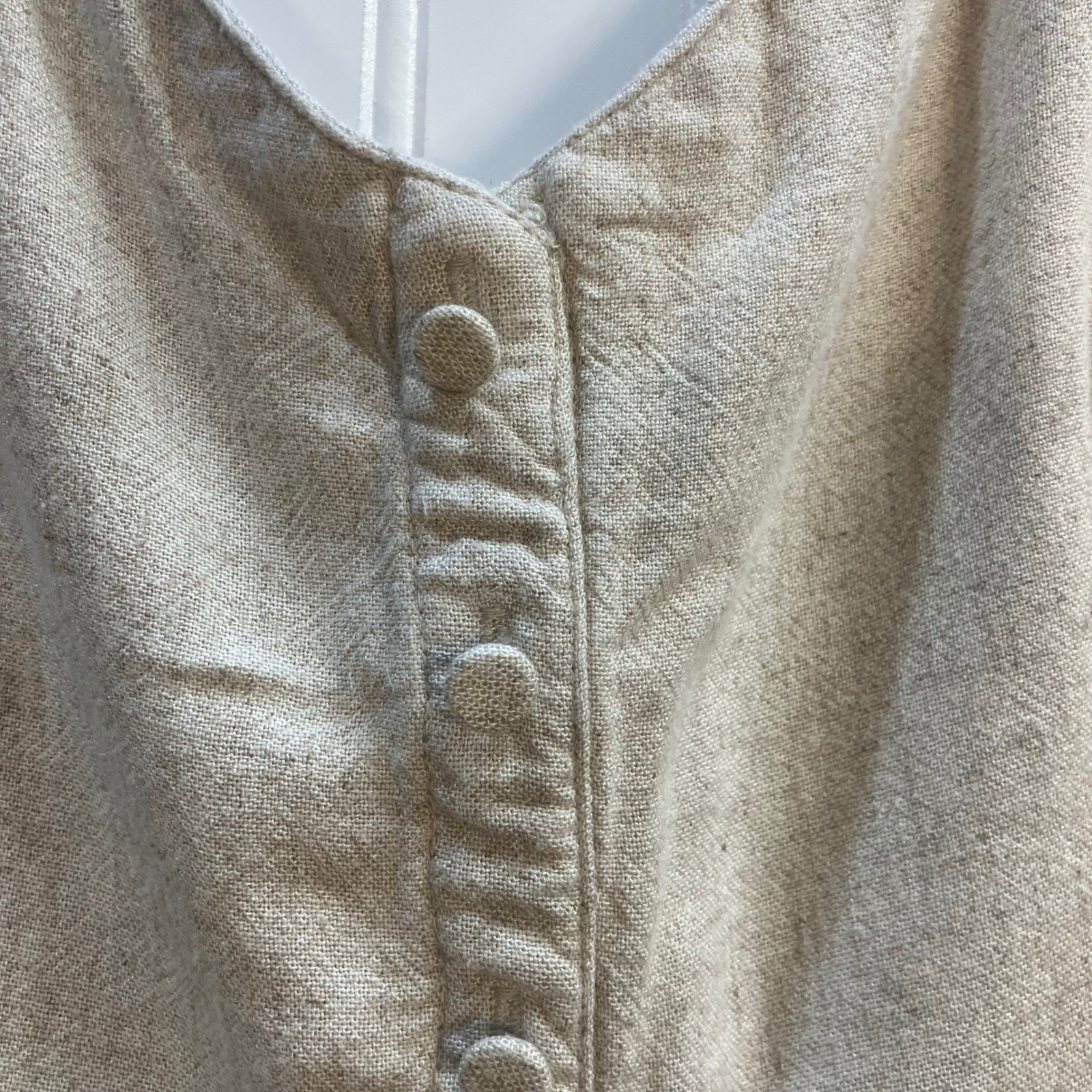 Abercrombie & Fitch Linen Blend Button Down Tie Strap Mini Dress Oatmeal XLP