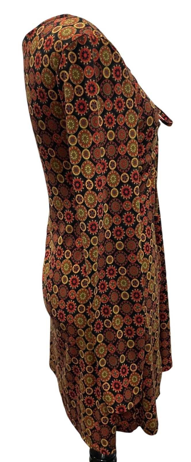 SO Patterned Mini Dress Small Orange Brown Geometric Tribal Boho Gypsy Festival