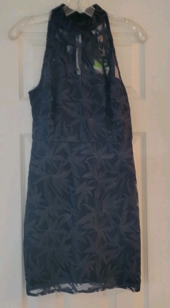Sam Edelman Leaf Embroidery Halter Sheath Dress Navy Blue NWT $148 2