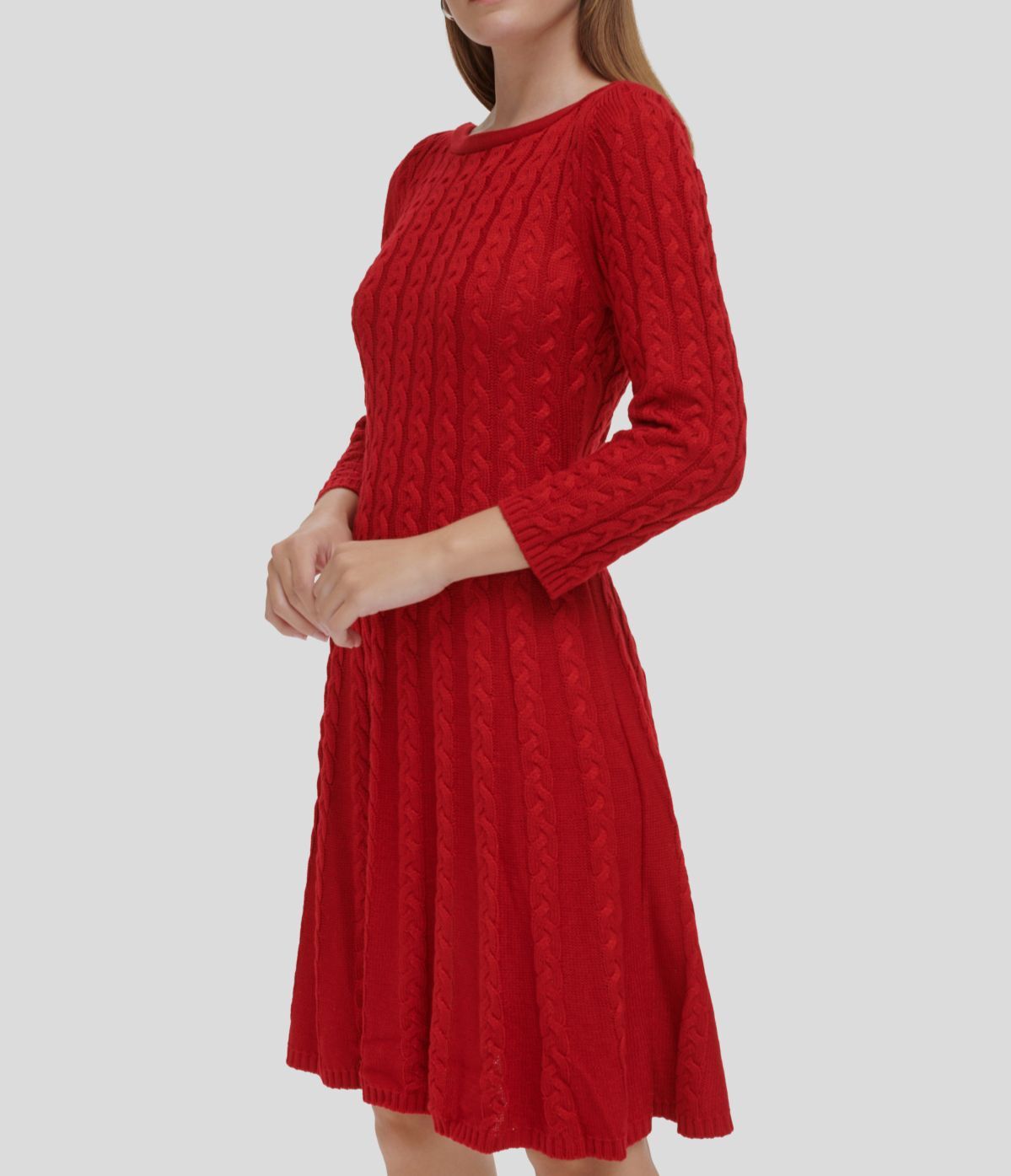 Jessica Howard Womens Red Round Neck Cable-Knit Sweater Dress Petite Size PXL