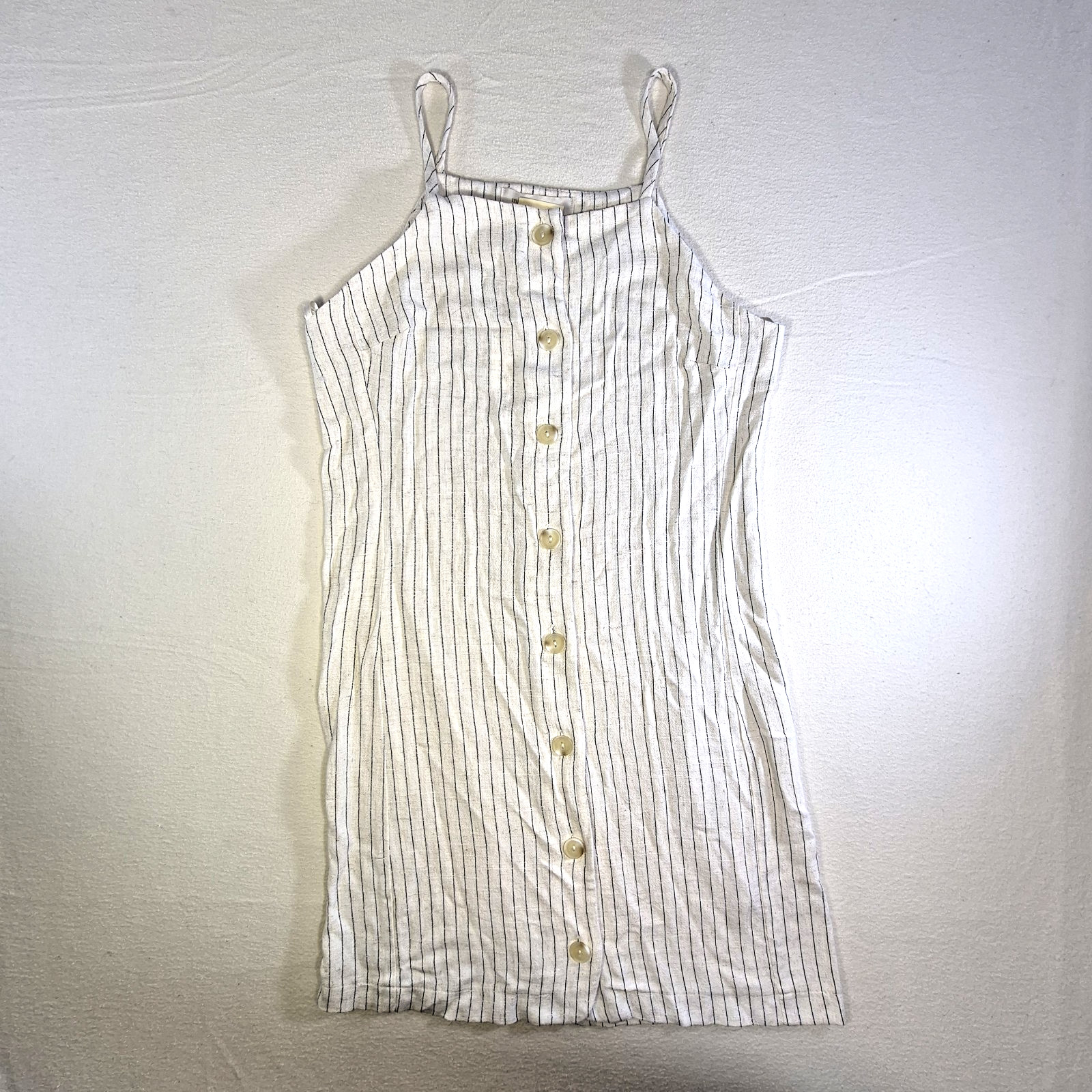 Monteau Dress Womens Size M Linen Blend Button Front Midi Ruffle Hem Minimal