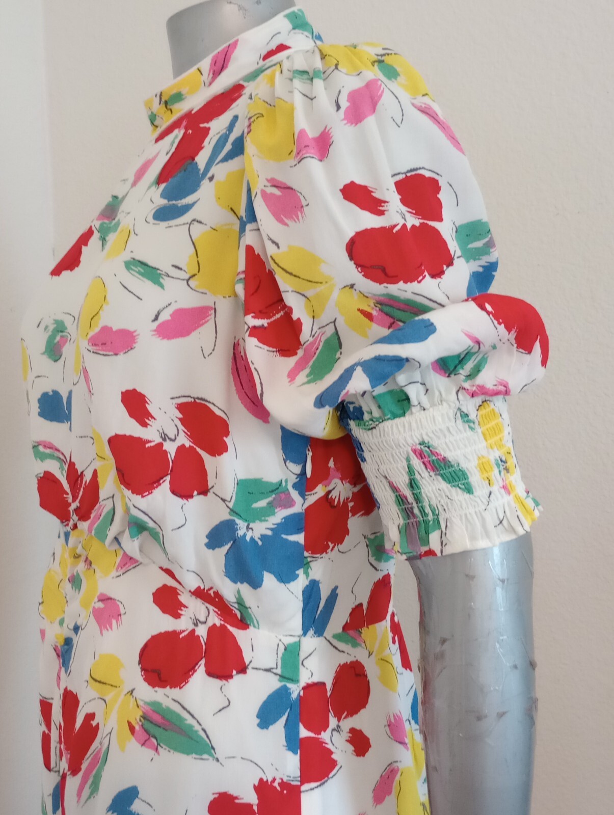 NWT WOMAN RIXO MAXI CASCADE RUFFLE DRESS Size 14 Mock Neck Puff Short Sleeve