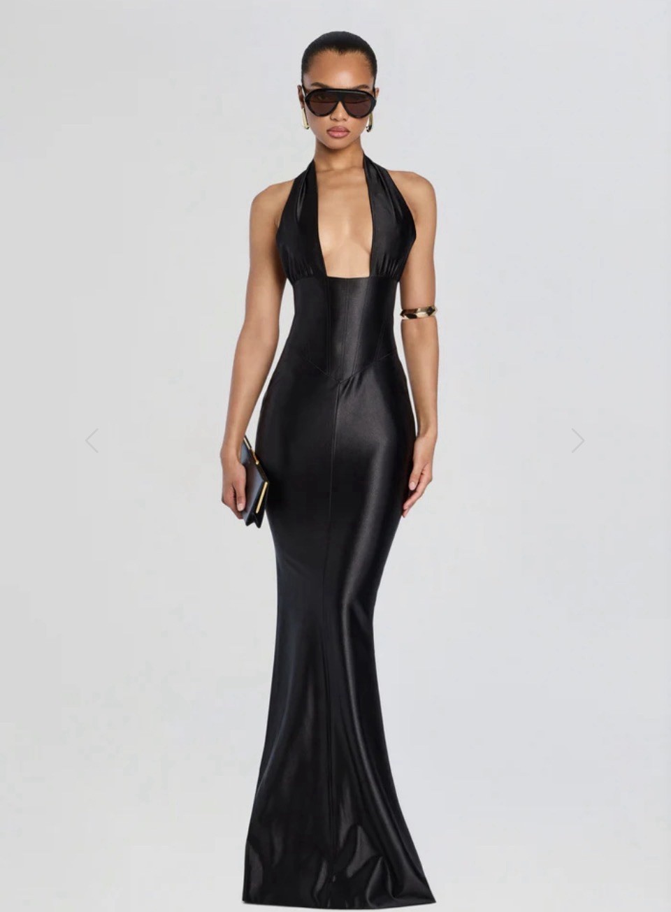 Retrofete Charity Black Satin Halter Corset Maxi Dress Gown NWT Size M *Read*