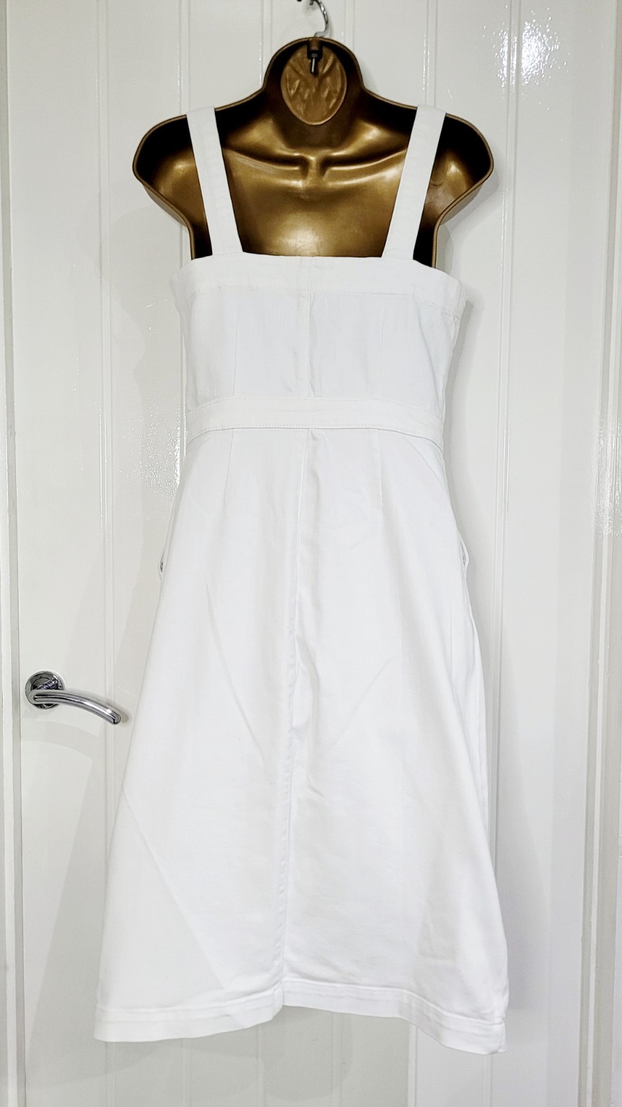 Monsoon Size UK 8 White button front denim summer dress casual holiday VGC
