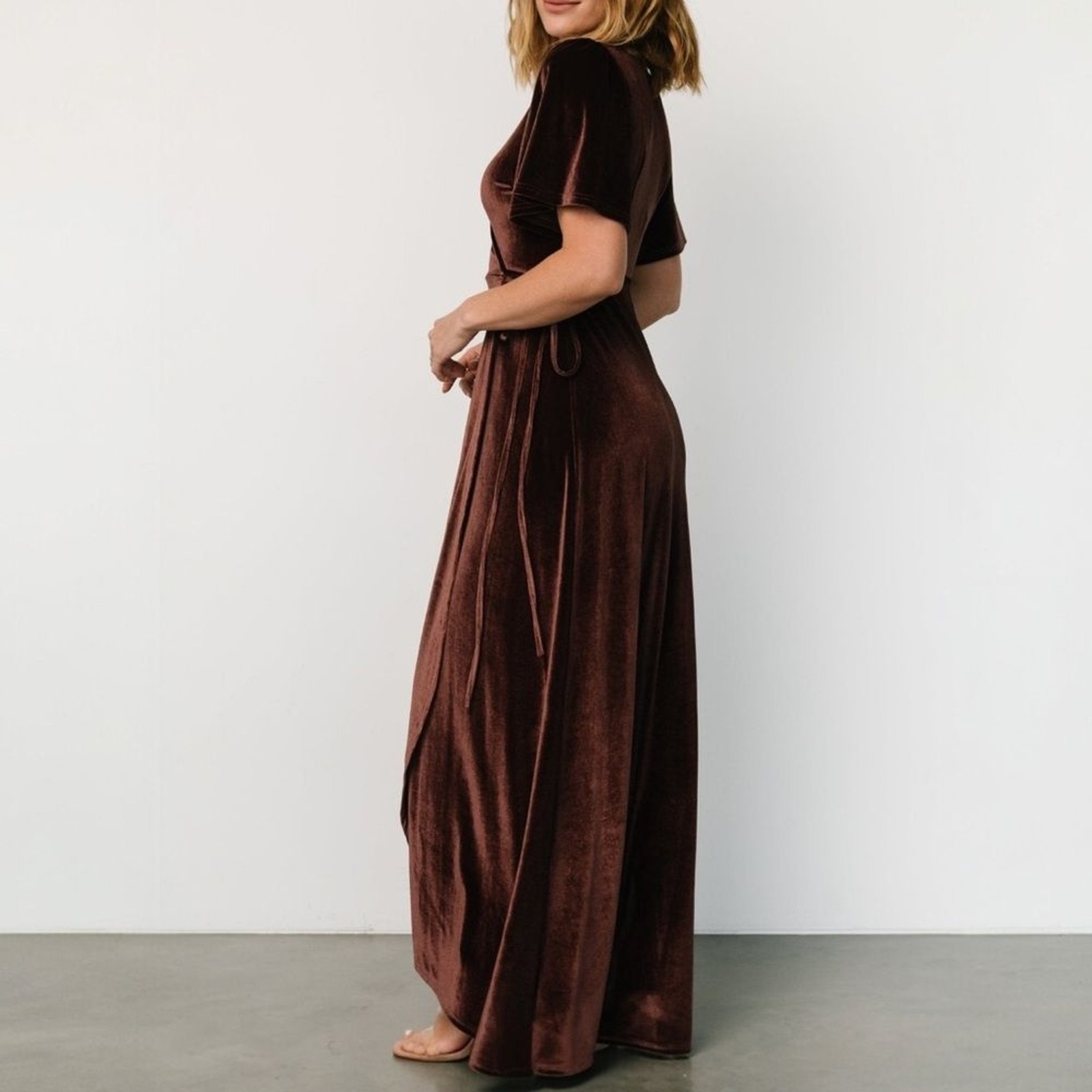 NWT Baltic Born Katelyn Velvet Maxi Wrap Dress Clove Brown Sz Small Tulip Skirt