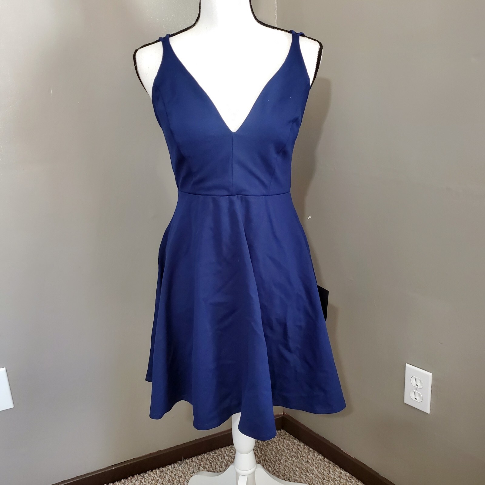 Lulus Believe in Love Skater Dress Size Large Navy Blue Backless Strappy New