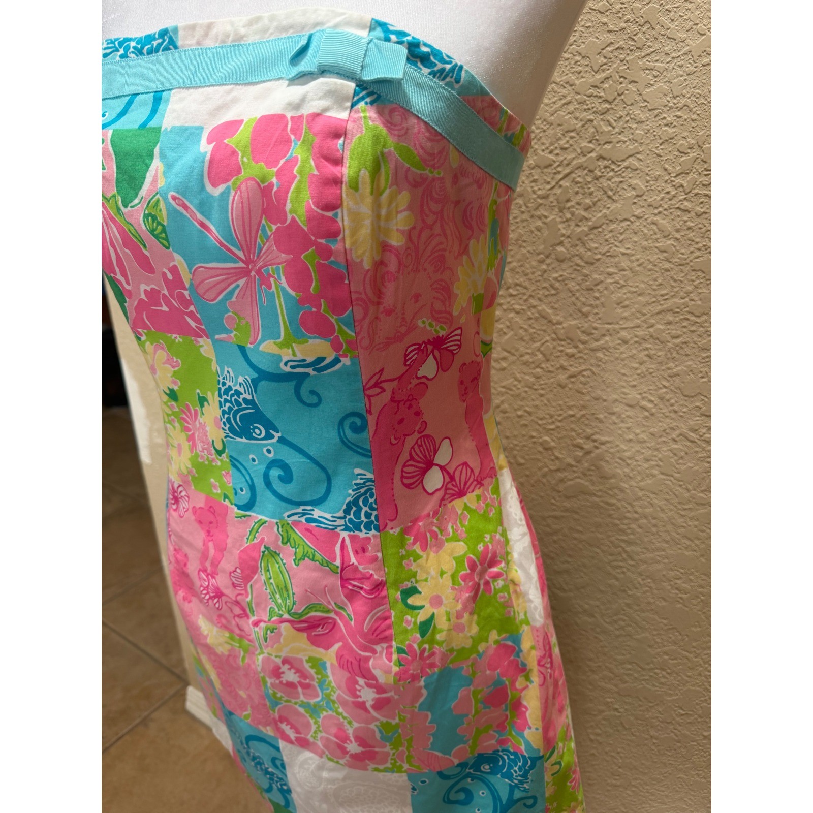 Lilly Pulitzer Vintage Patchwork Strapless Mini Dress Multi Color Floral Size 8