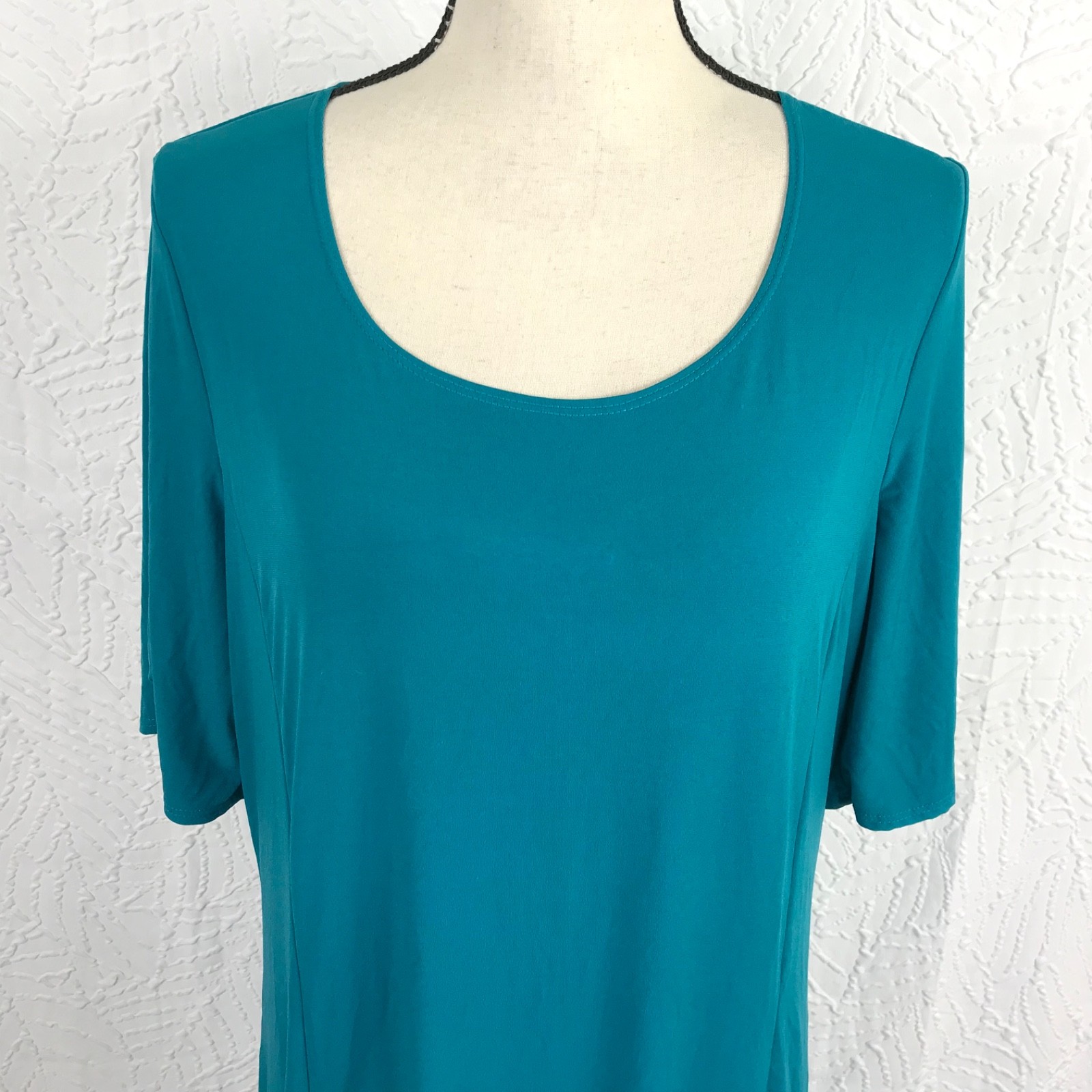 Susan Graver Turquoise Liquid Knit Dress Size L Minimalist Capsule Pullover