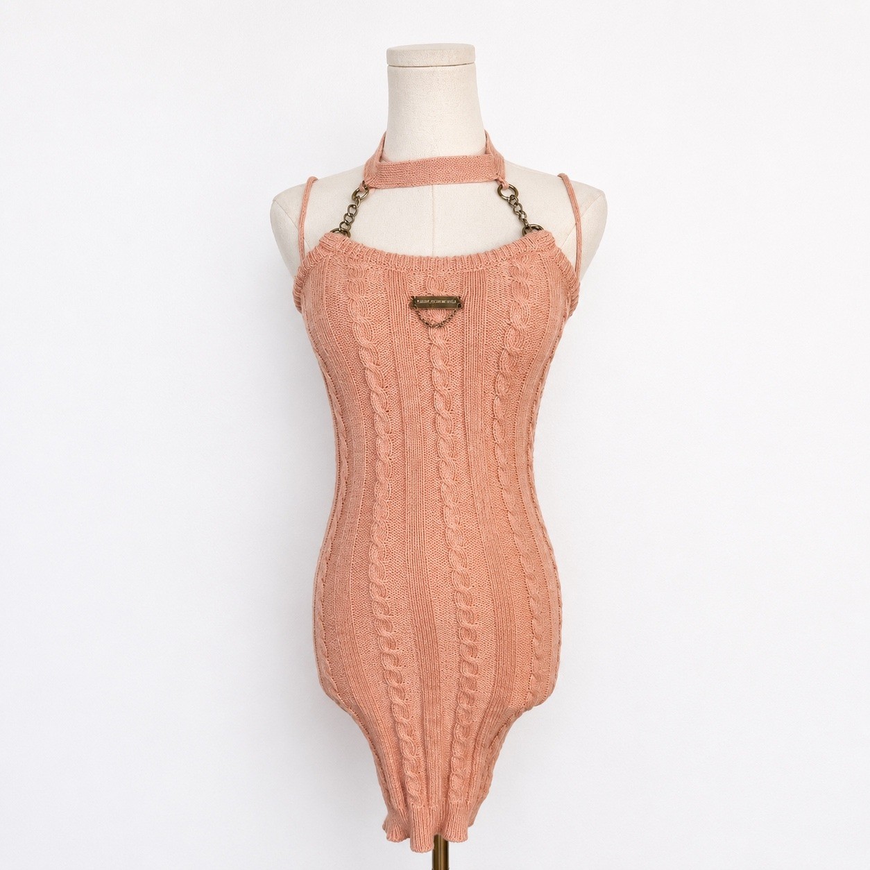 Loft Generale Y2K Pink Cable Knit Bodycon Mini Dress Chain Halter Cybercore Rare