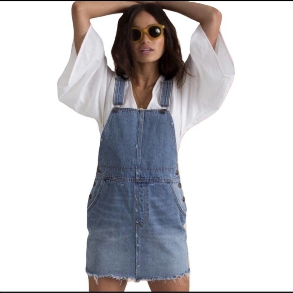 Billabong x Sincerely Jules Fade Away Denim Overall Dress Blue Small