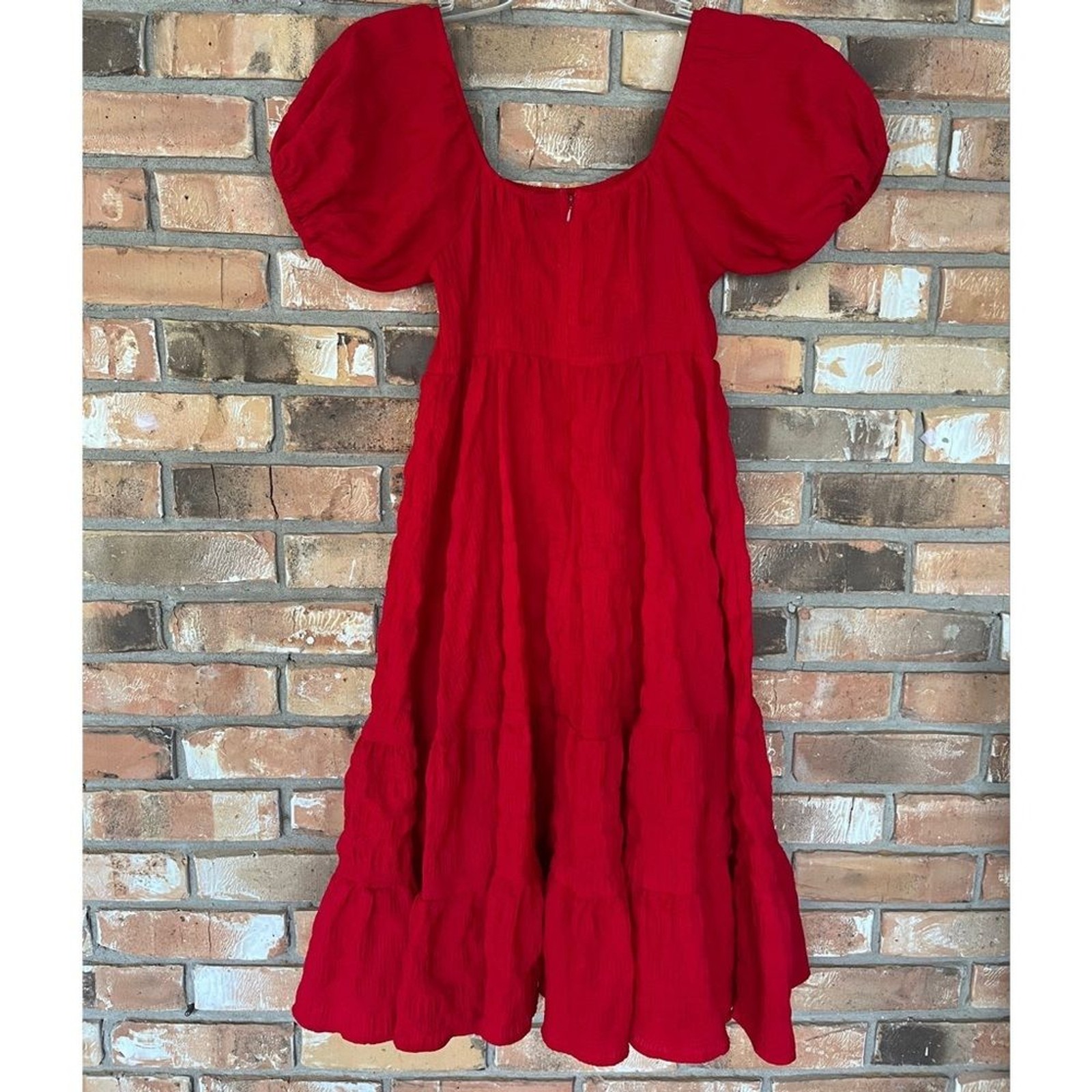SHEIN Red Puff Sleeve Mini Dress Women’s Size 4 Square Neck Ruched Boho