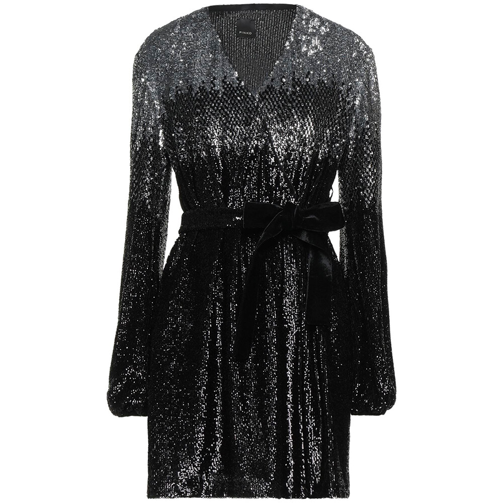 PINKO Dress Sequin Wrap Belt Waist Dress Black Silver Size 40 RP £375.00