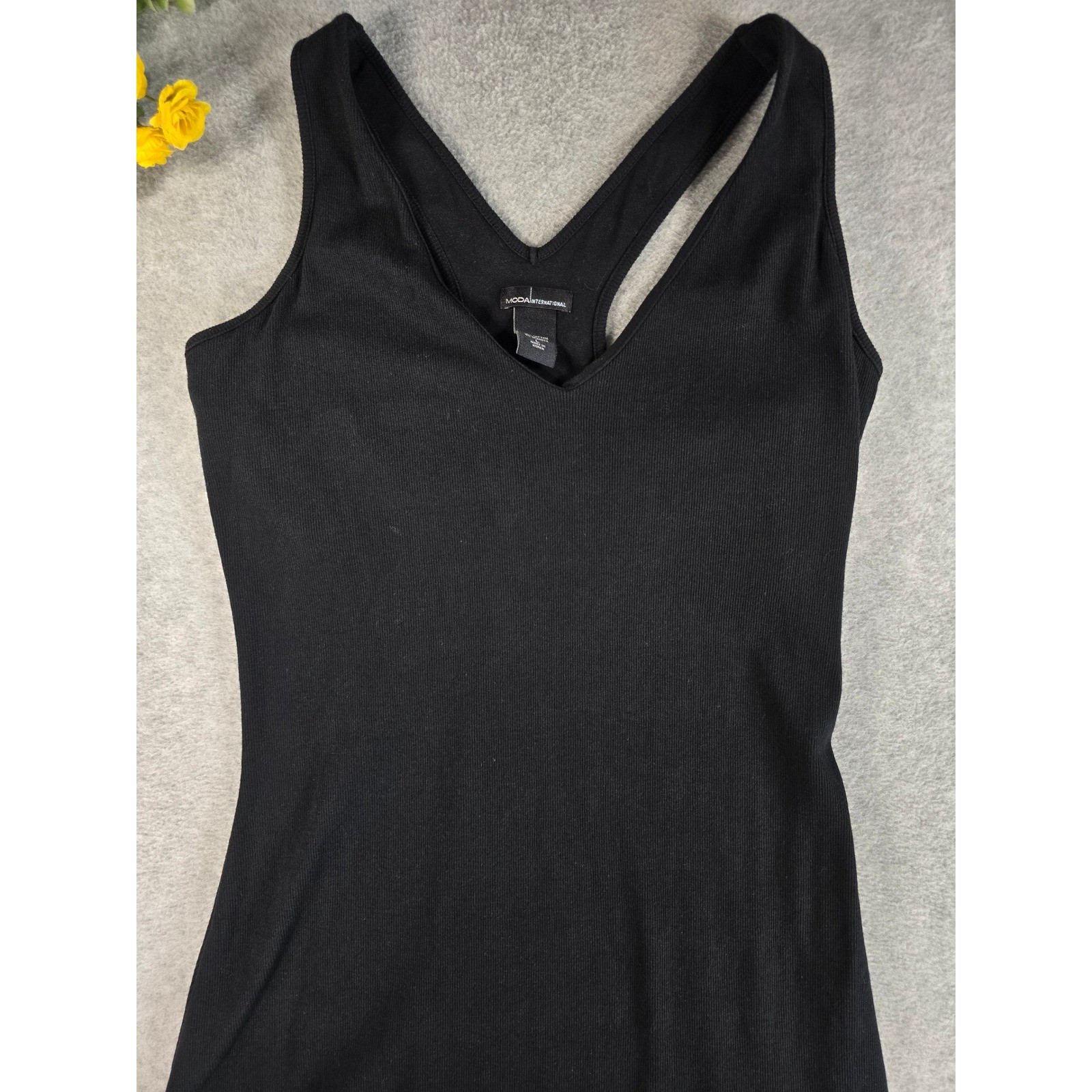 Moda International Black Racerback Shelf Bra V-Neck Tank Sundress Size Large