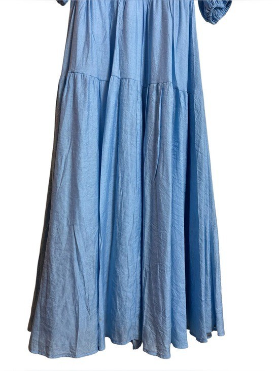 NEW Billy J Erin Tiered Plunge V Neck Midi Dress in Sky Blue Size 8 NWT $110