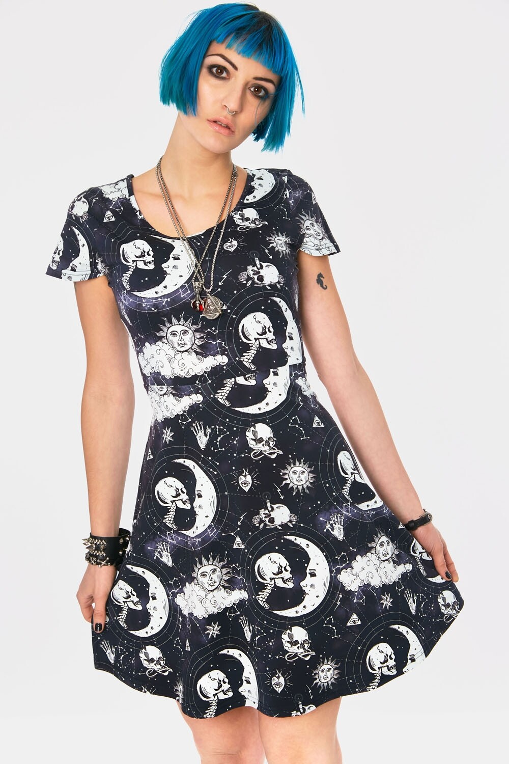 JAWBREAKER MOONSTONE SKATER DRESS XS S M L XL XXL BLACK WHITE MOON SKULL