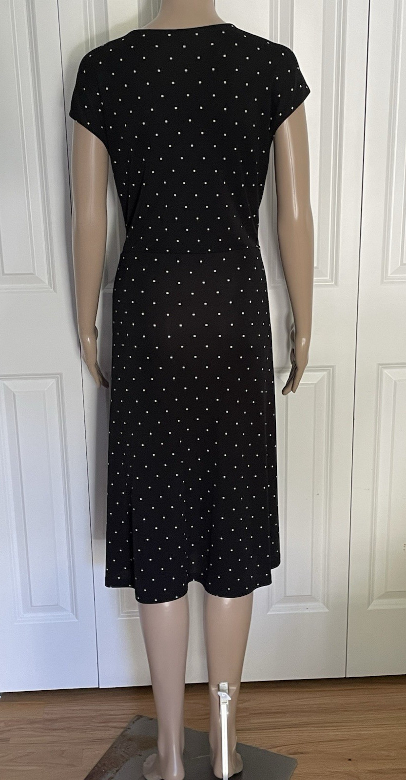 Talbots XLP Black Square Diamond Dotted Stretch Crossover V Neck Faux Wrap Dress