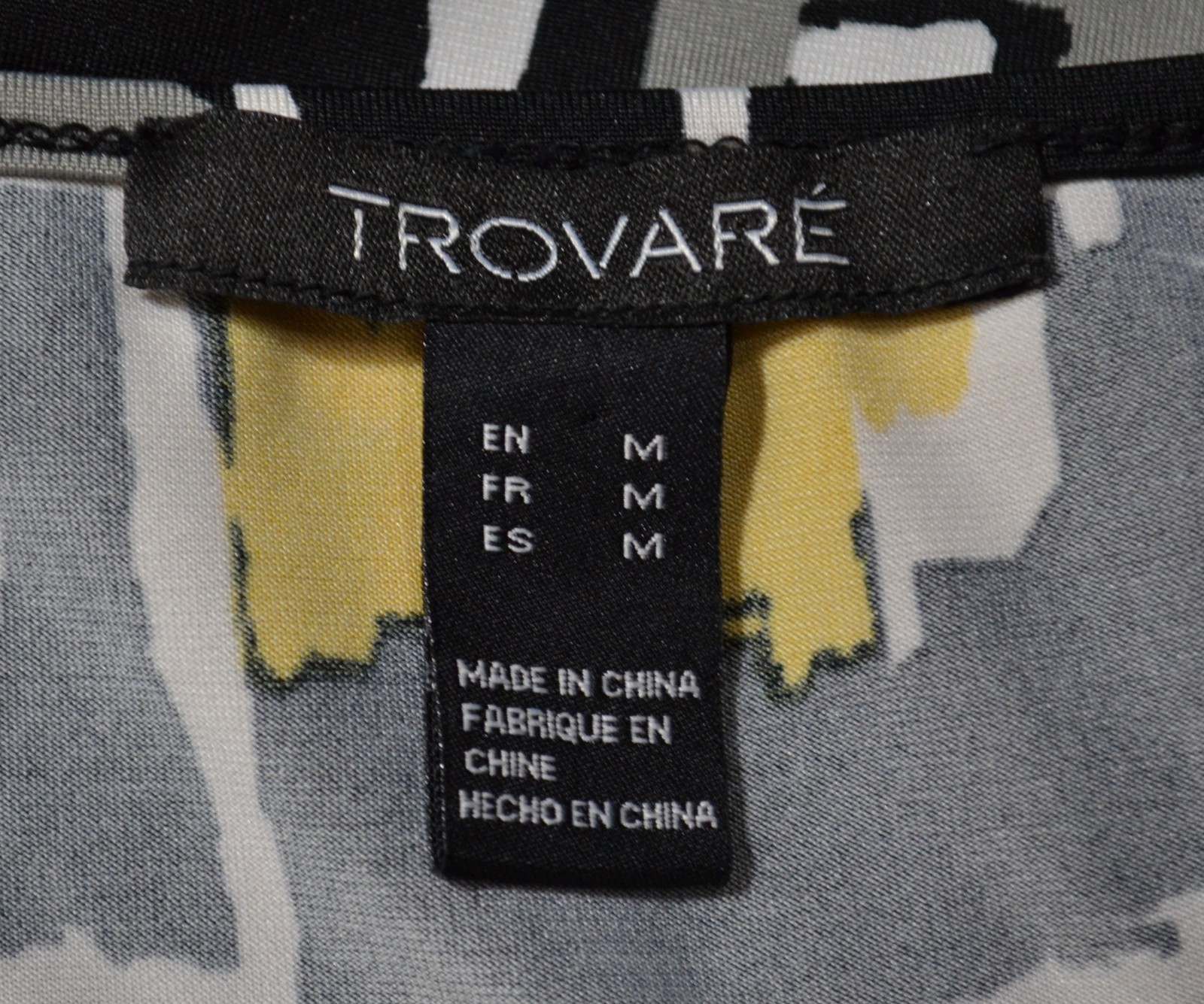 TROVARE Black Gray White Yellow Geometric Pattern Dress Medium Gathered Waist