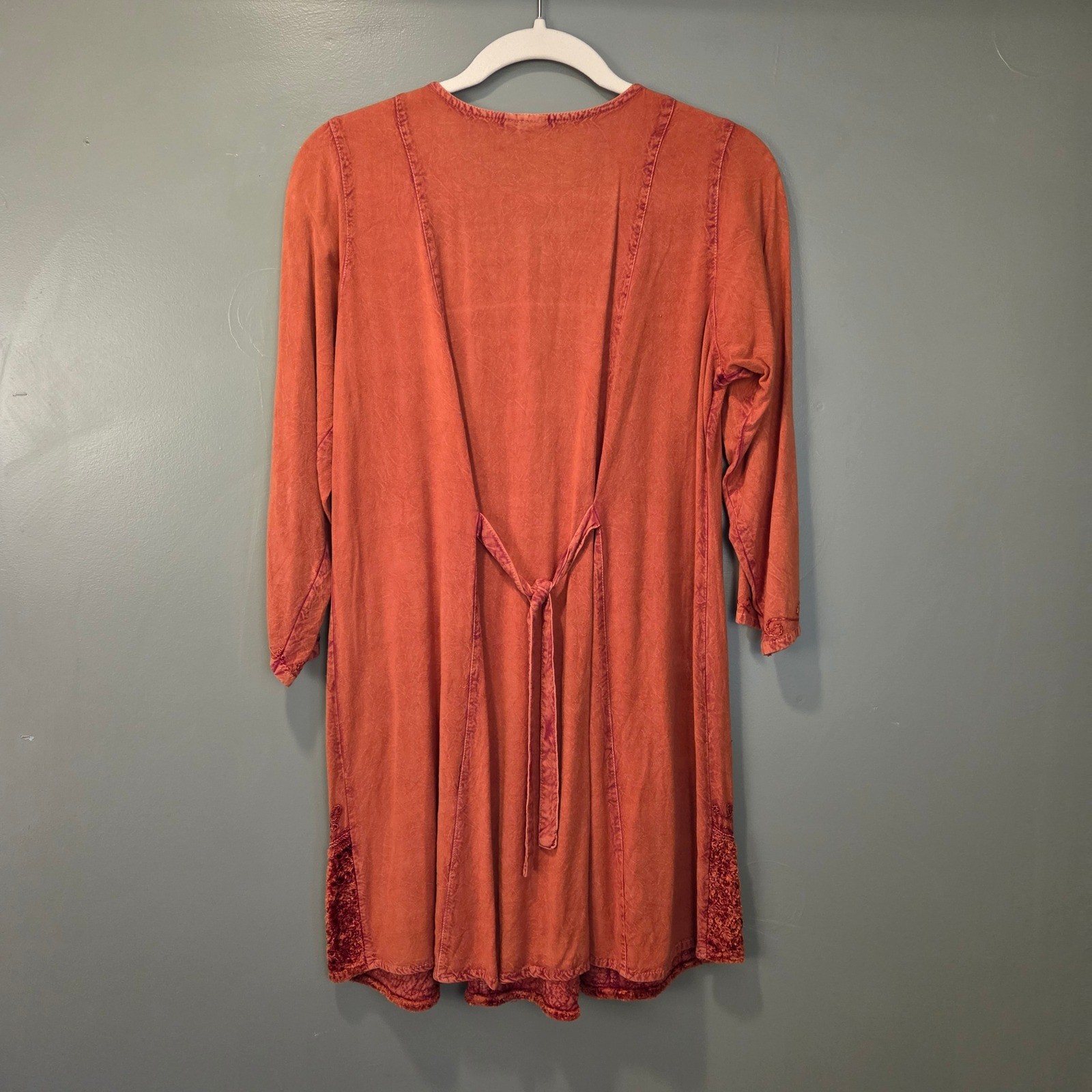 Women’s Tunic Boho Shirt Dress Size S/M Embroidery Tie Waist 3/4 Sleeves Hippie