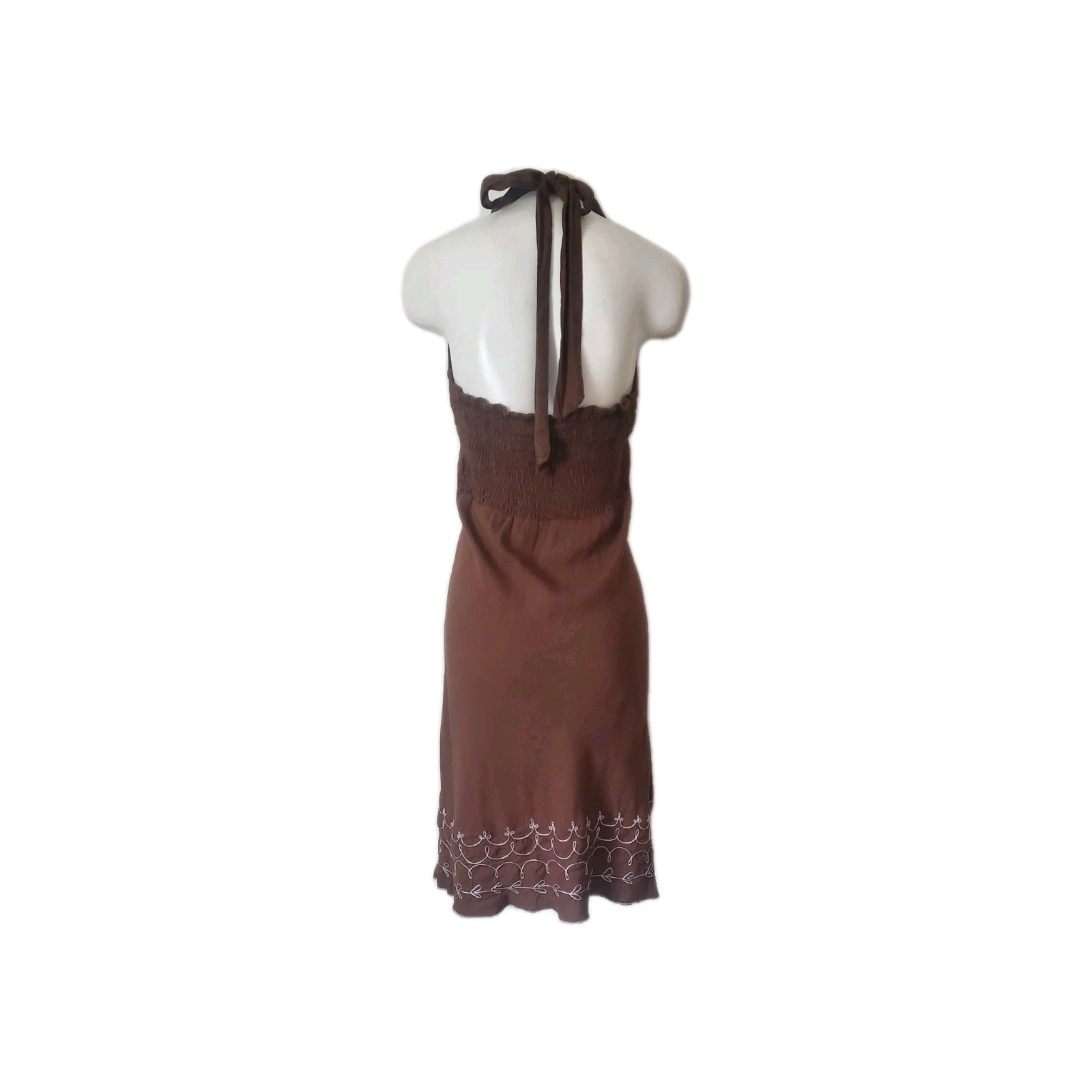 My Choice Size L Boho Embroidered 100% Rayon Halter Dress