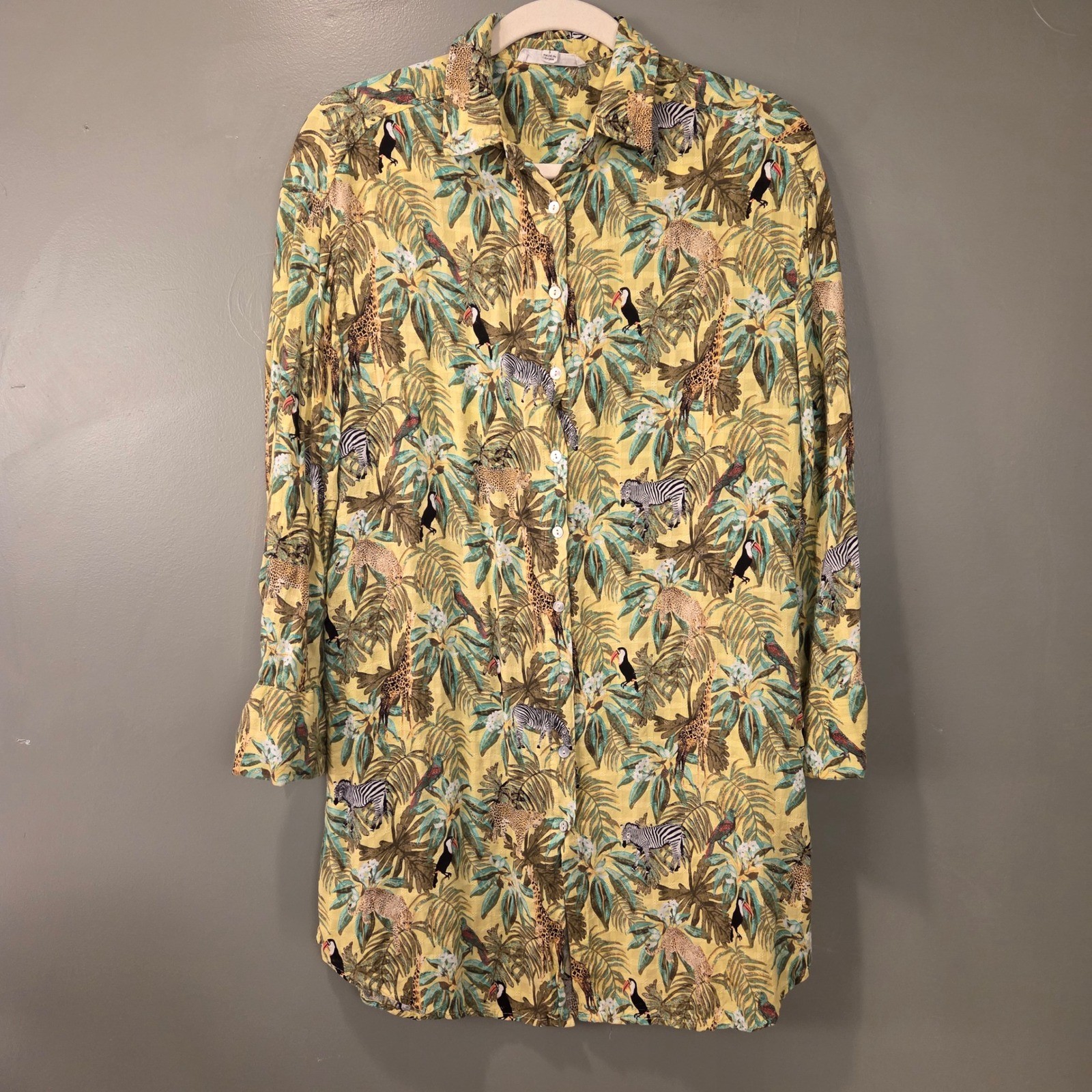 Jane + Delancey Women’s Animals Print Long Sleeve Button Up Shirt Dress Size S