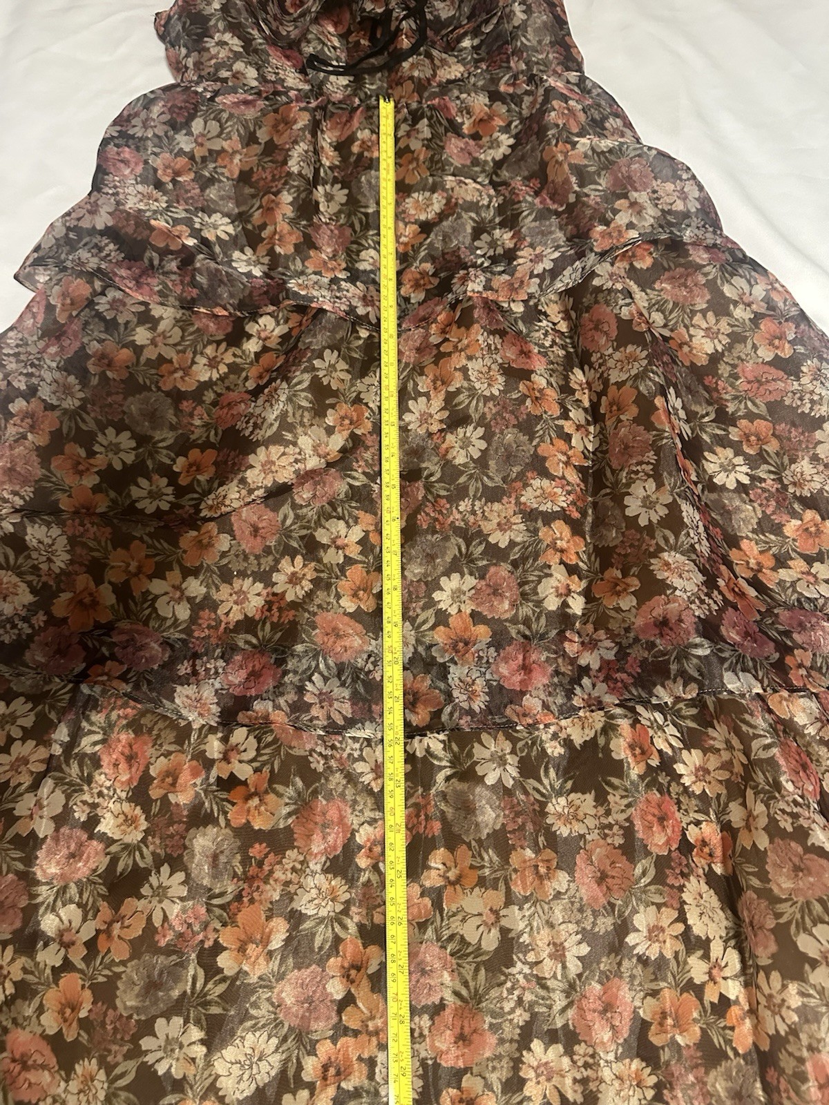 Lost + wander botanique floral long dress ruffle tiered v-neck short sleeve MD
