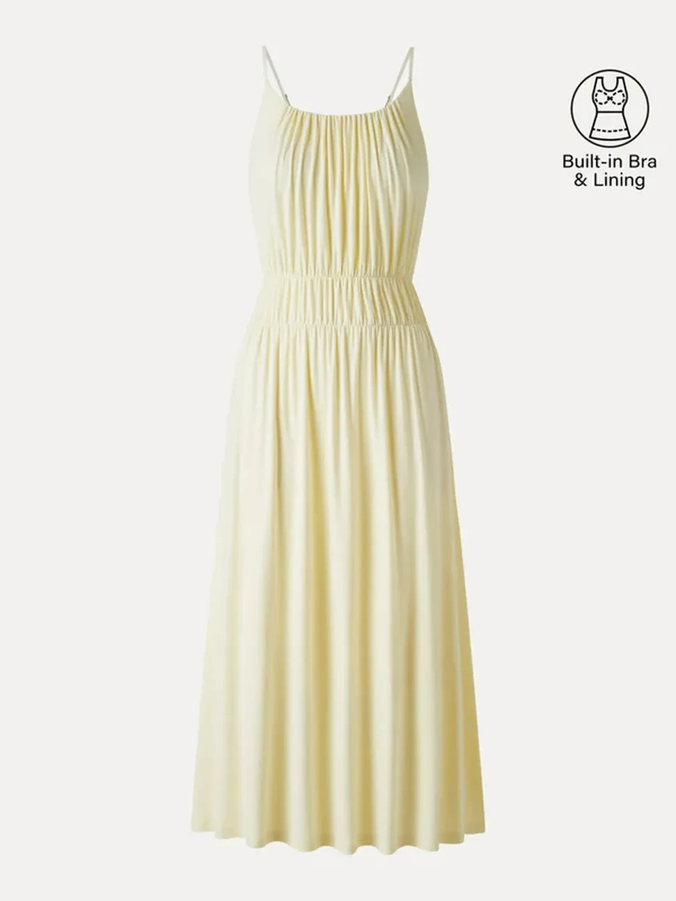 OLG Vacay Gathered U-Neck Spaghetti Midi Bra Dress with Pockets, US Stock