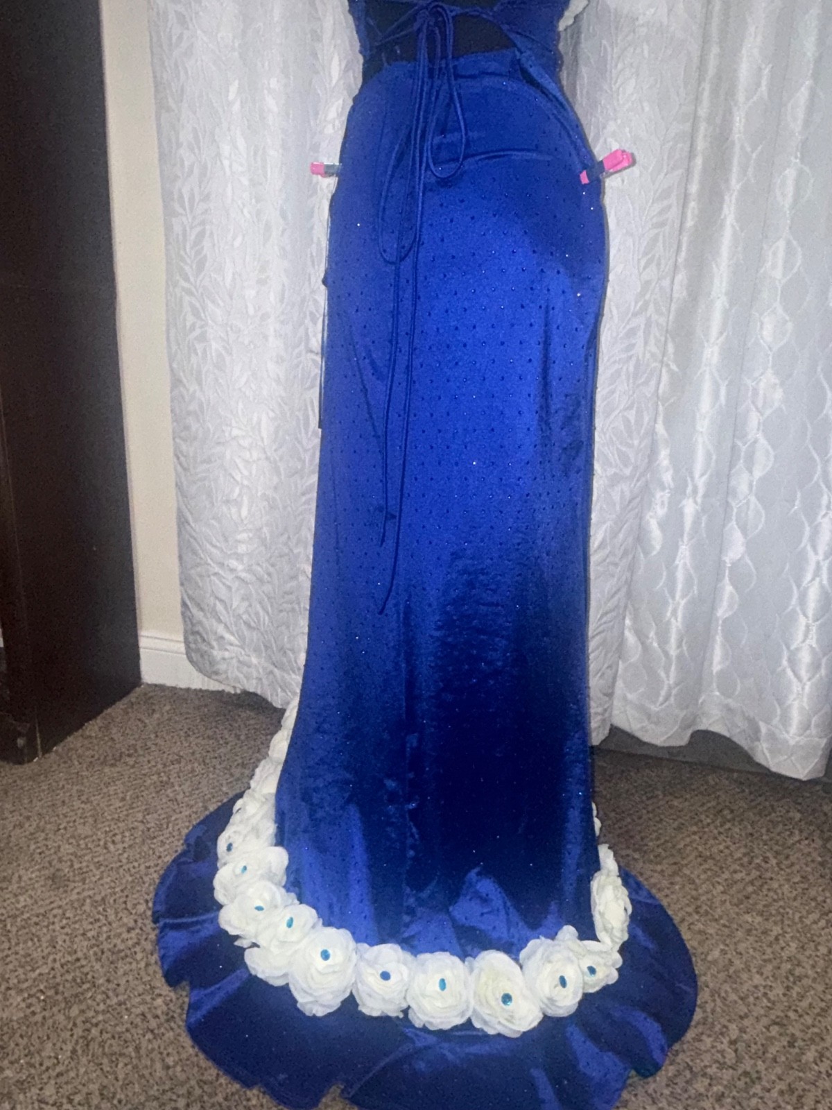 Crystal Doll Royal Blue Corset Prom Dress Size 11 Custom Floral Formal prom Gown