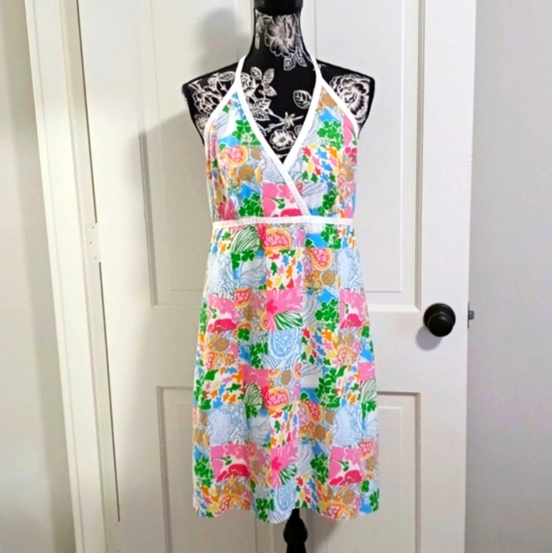 💐SIZE 8 HTF/VTG Lilly Pulitzer💐 – Multi Patchwork Halter Tie Dress