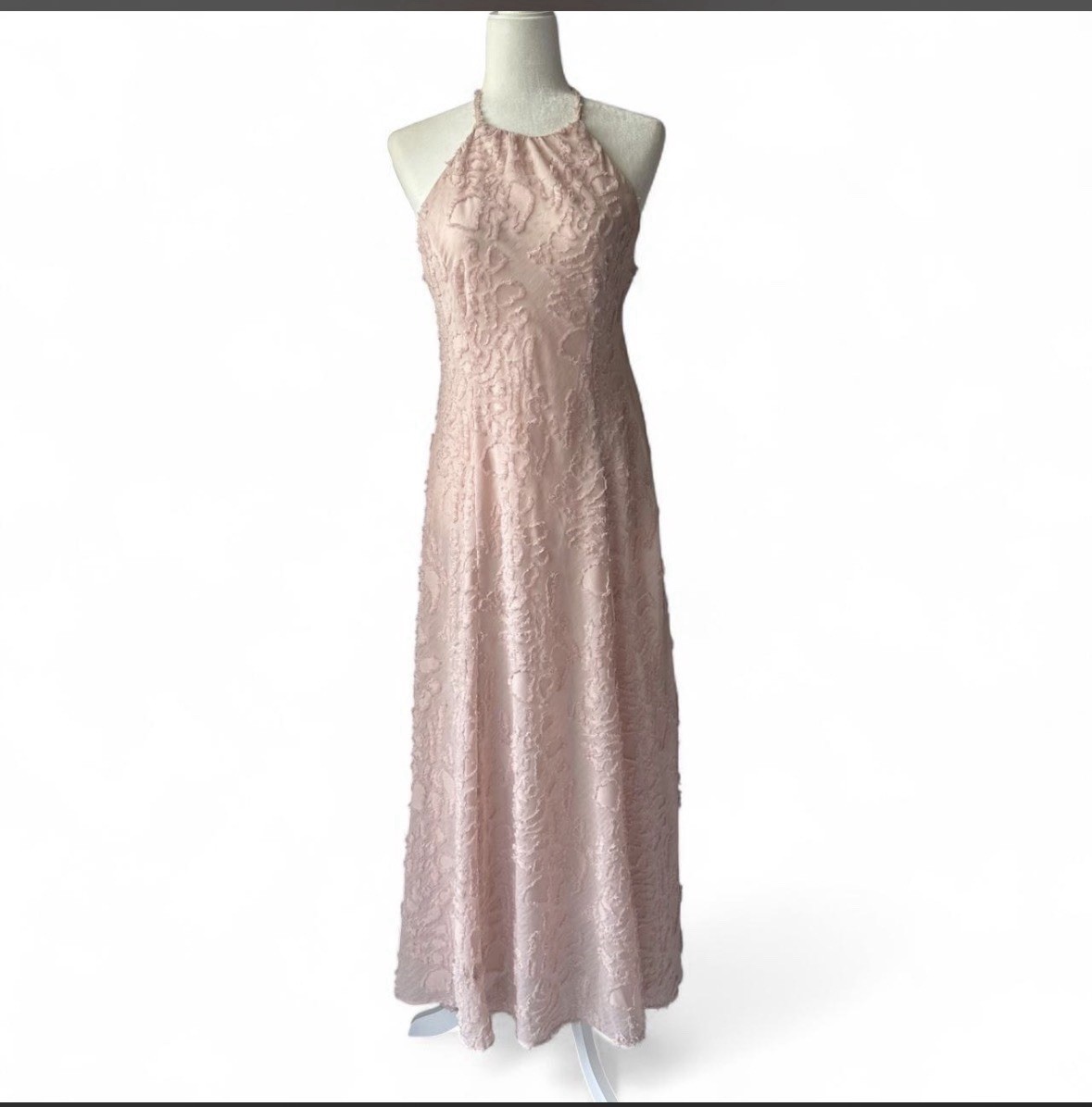 Zara Womens Midi Dress Frayed SZ XL Pink Halter Neck 7985/649 NWT
