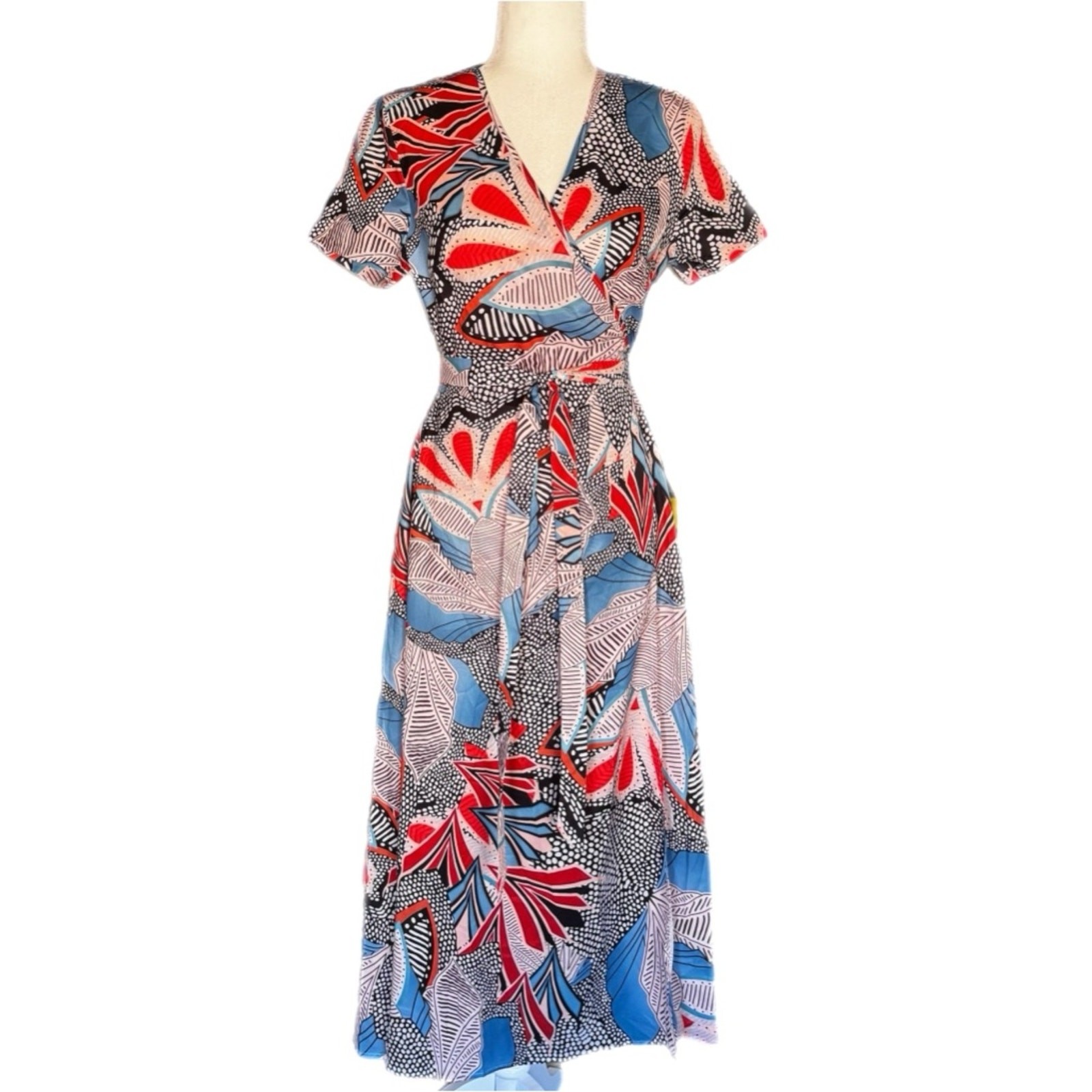 Forever 21 Floral Print Wrap Maxi Dress in Red & Blue Sz M