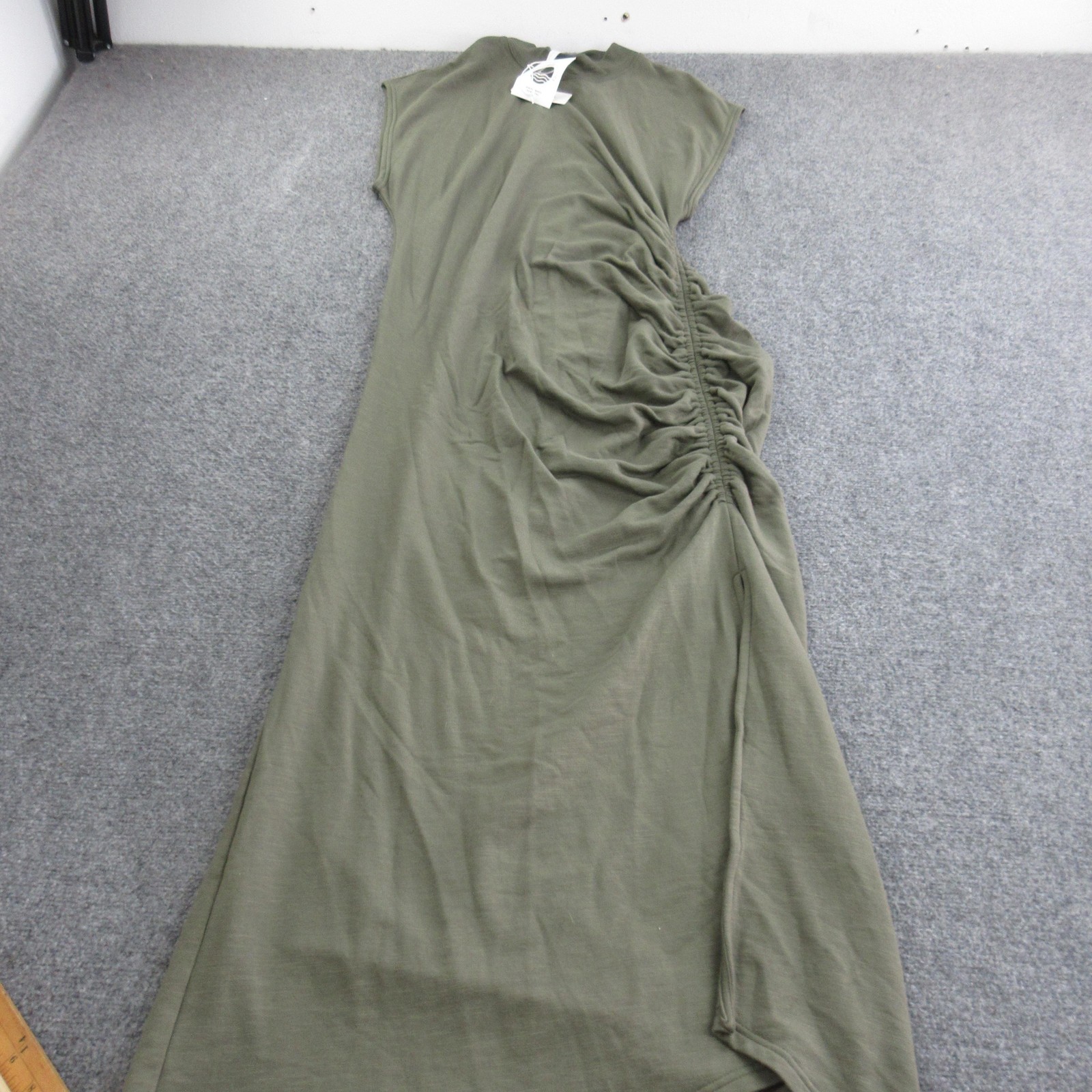 Daily Practice Dress Womens M/L Green Jersey Ruched Hi Low T Shirt Maxi Casual