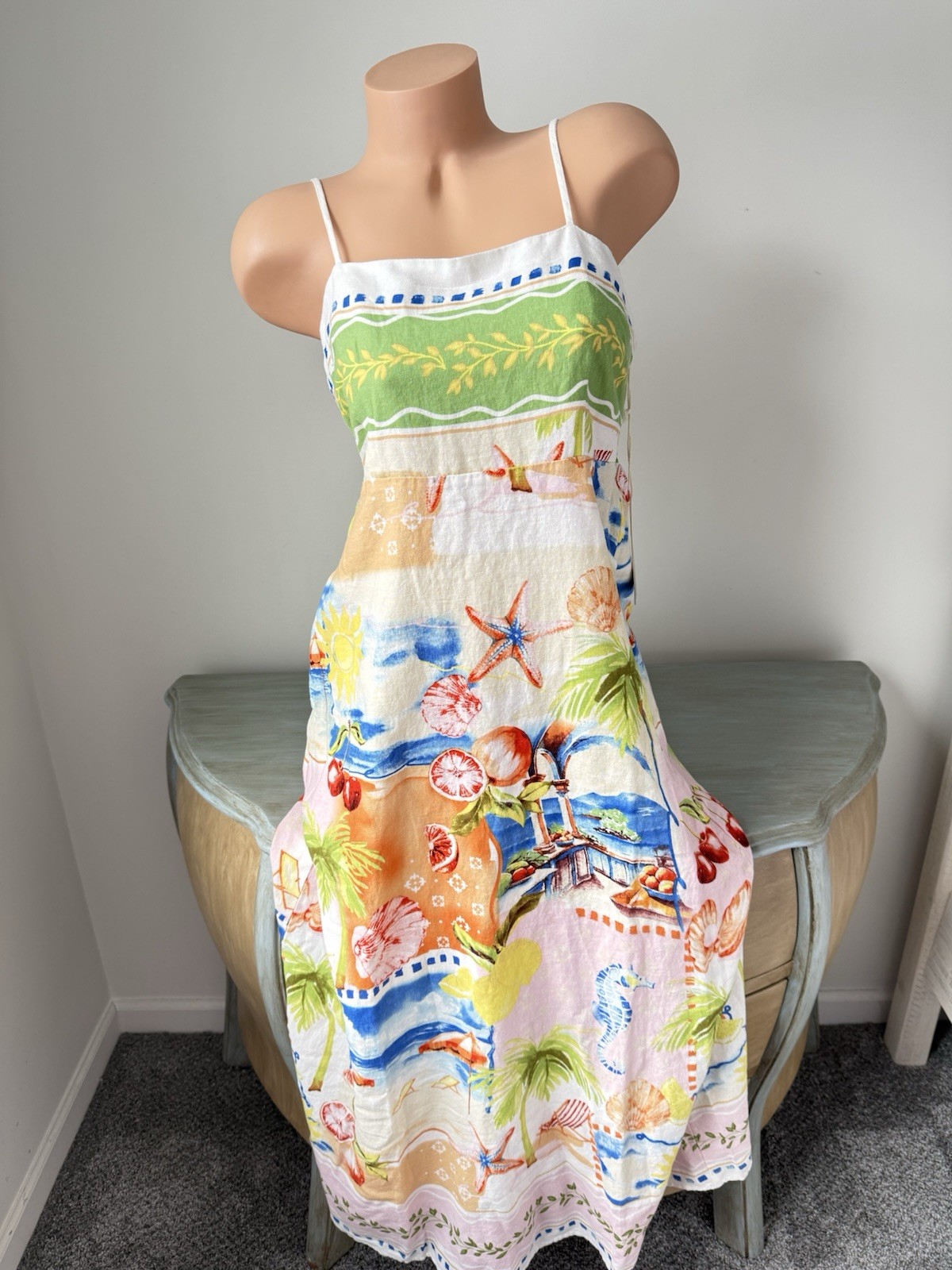 C&C California Maxi Sundress L Linen Tropical Beach Coastal Boho Granola Coconut