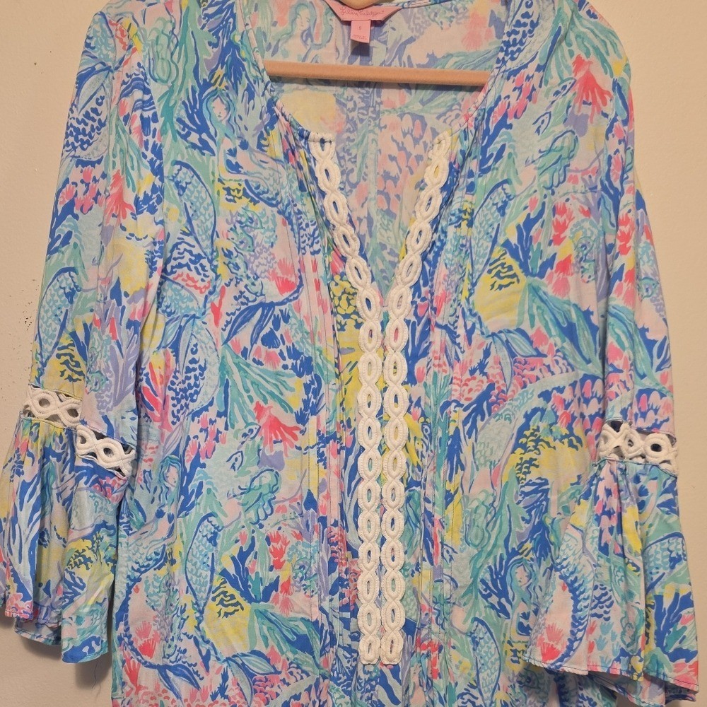 Lilly Pulitzer Floral Lace-Trim Beach Vacation Dress Sz Small
