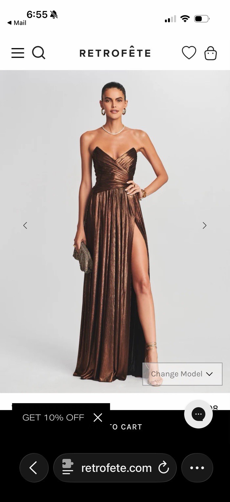 retrofête waldorf dress Metallic Brown Strapless Side Slit Long Gown Size S